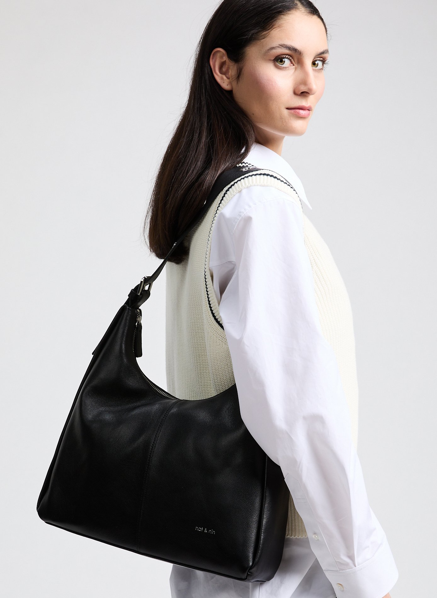 Sac porté épaule en cuir  NAT &amp; NIN Noir