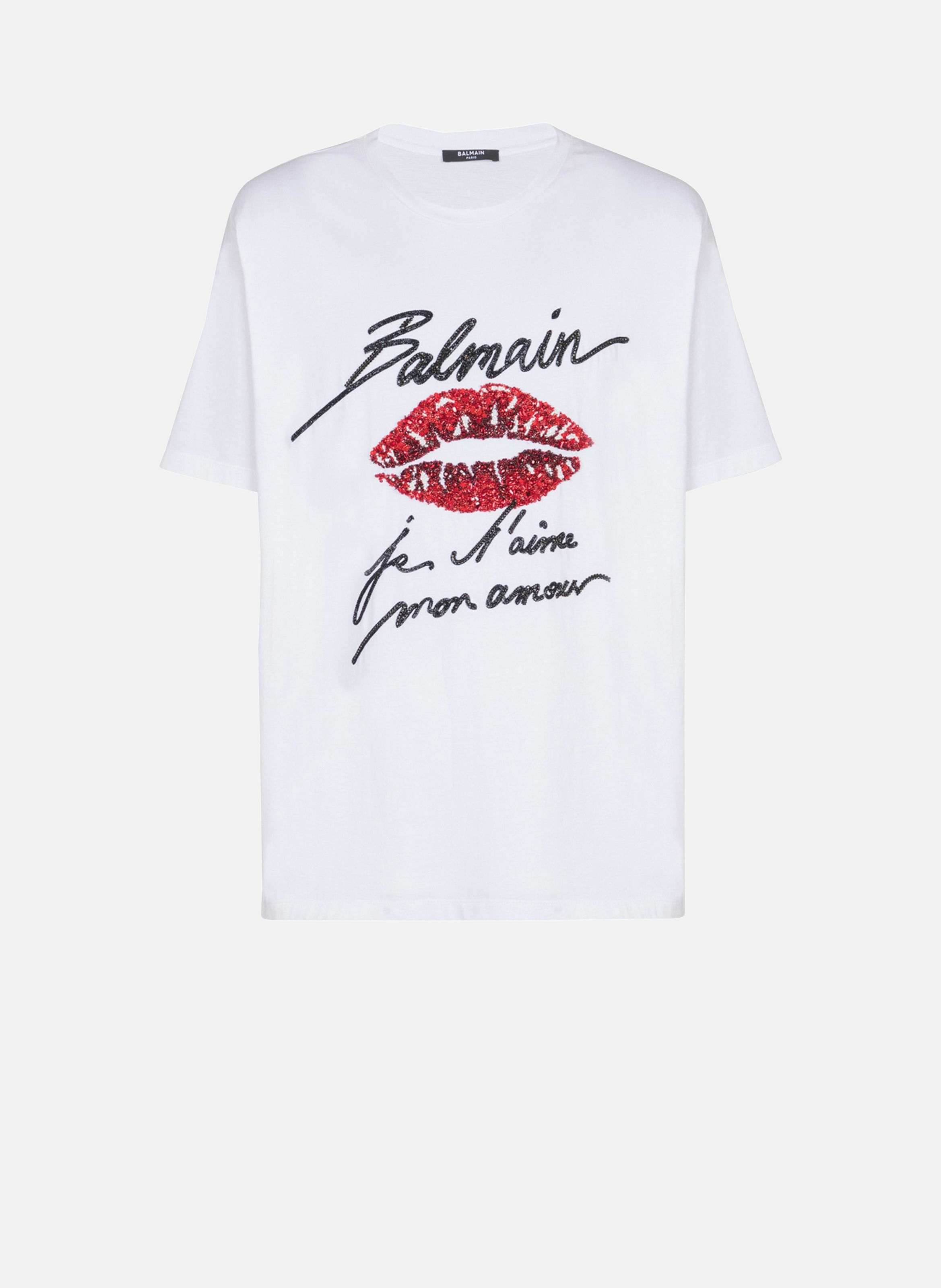 T-shirt brodé balmain « lettre d'amour » et lips BALMAIN Blanc