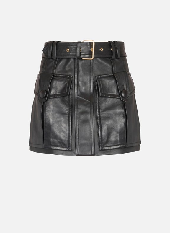 Jupe courte en cuir d'agneau Noir by BALMAIN BALMAIN Jupe courte en cuir d'agneau Noir