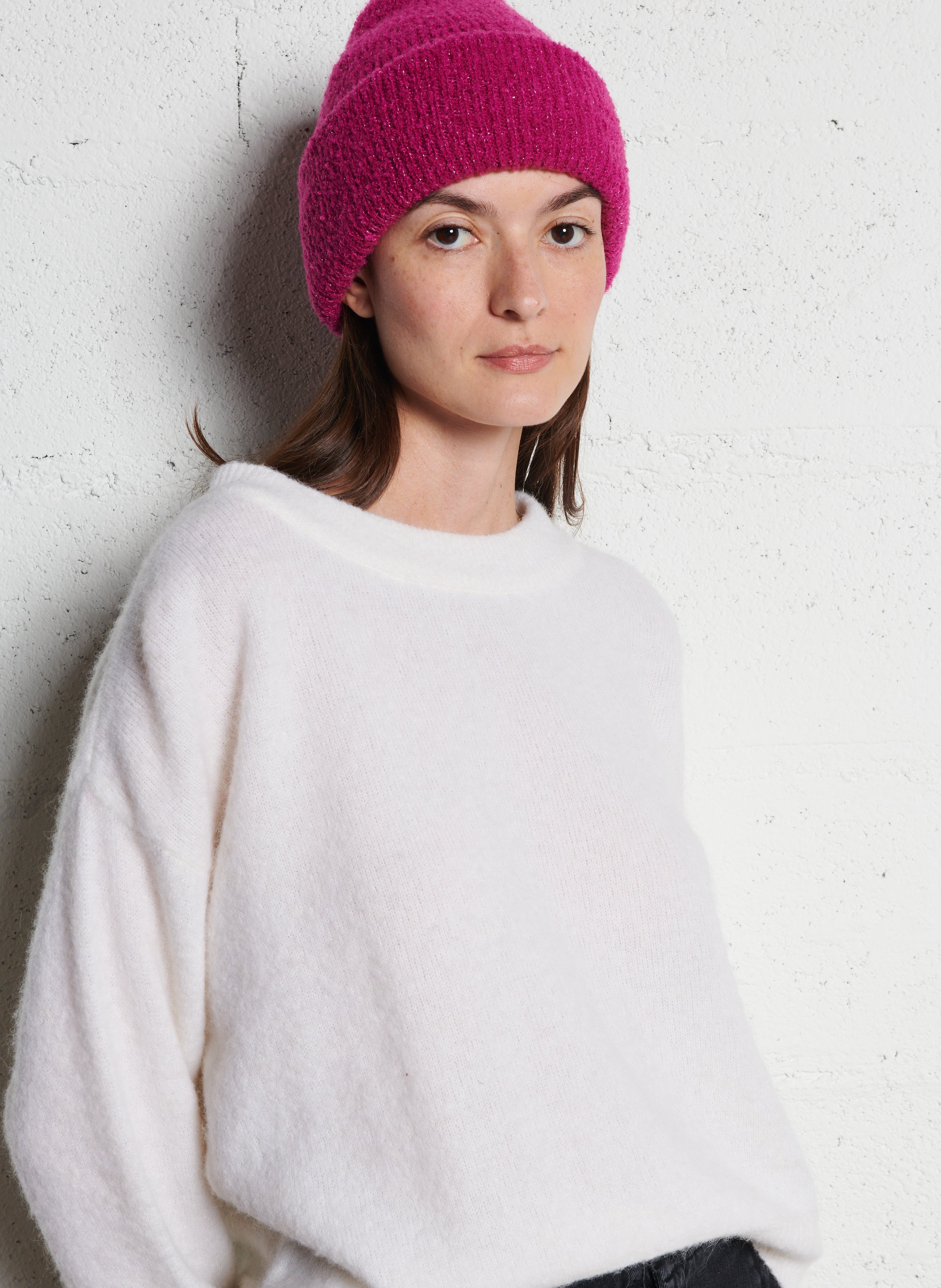 Pull ample col rond en laine mélangée vitow AMERICAN VINTAGE Blanc