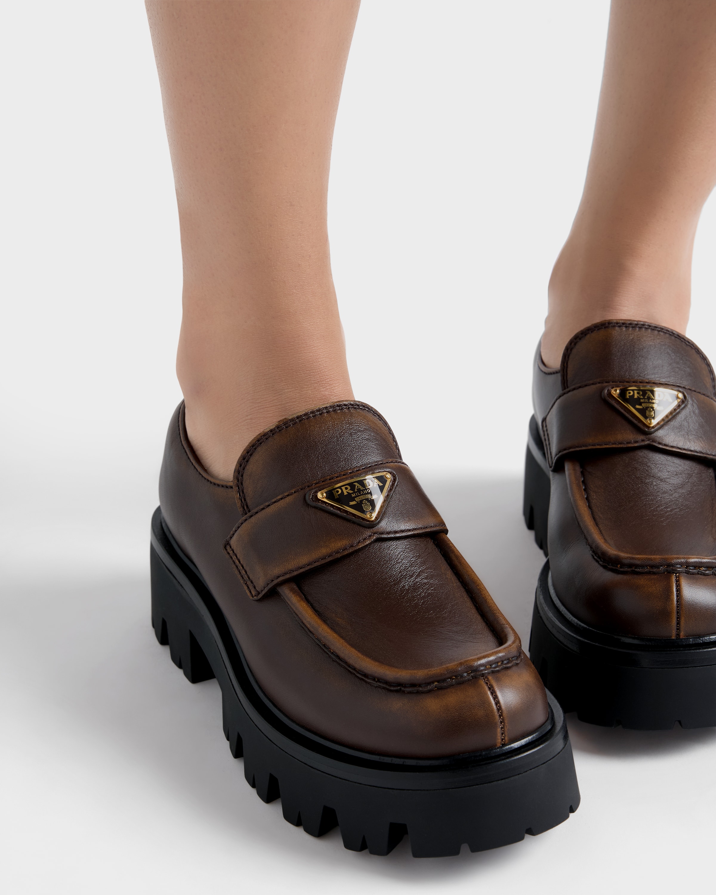 Mocassins en cuir PRADA Marron