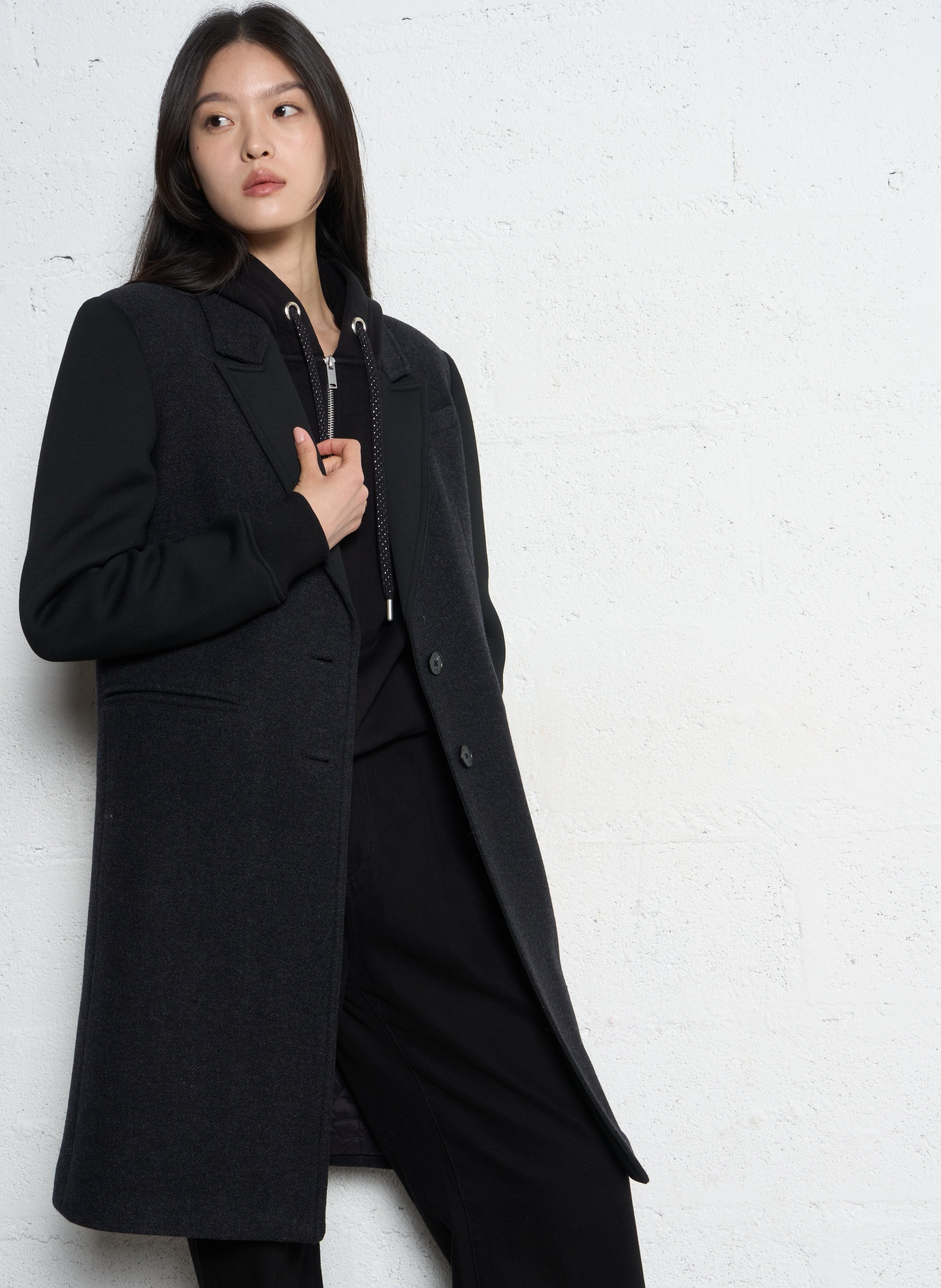 Manteau col tailleur en laine mélangée IKKS Gris