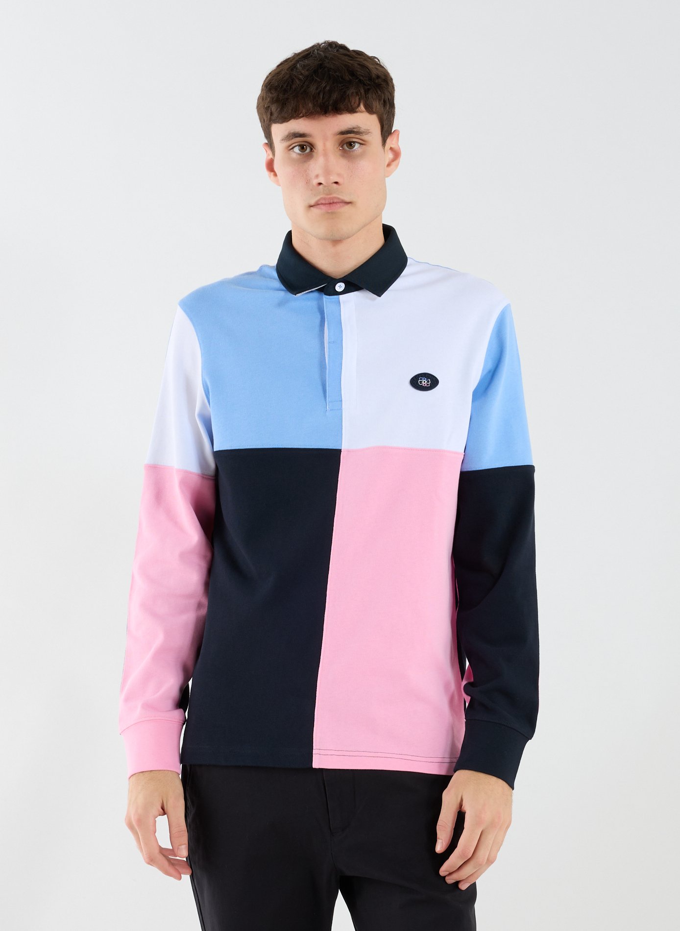 Straight fit polo in thick colorblock cotton jersey EDEN PARK Pink