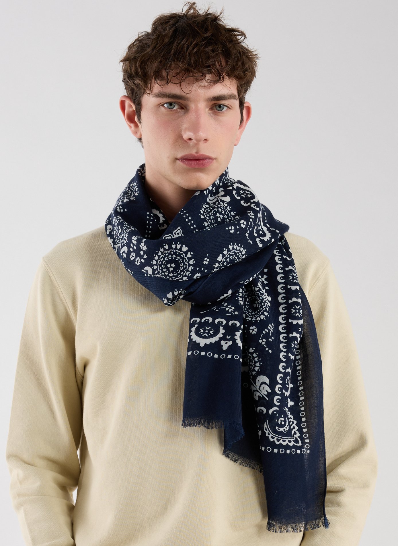Foulard imprimé en coton et laine SAISON 1865 Bleu