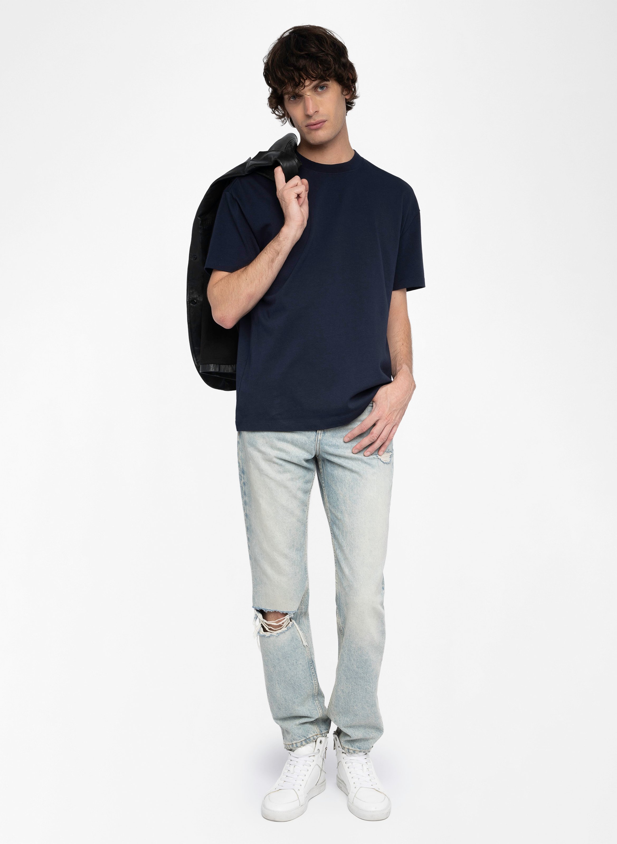 Tee-shirt droit col rond en coton teddy ZADIG&VOLTAIRE Bleu