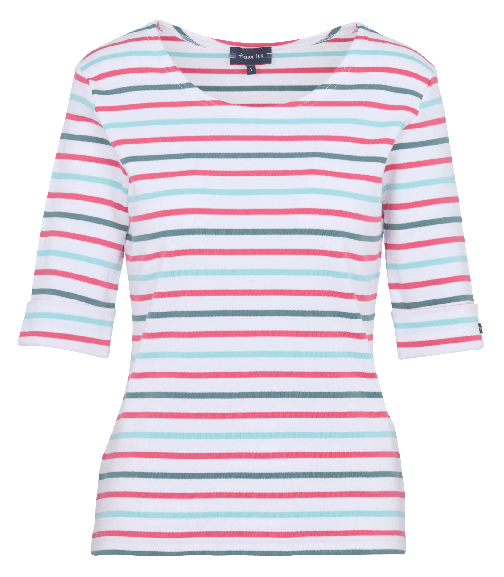 Tee-shirt col rond à rayures en coton ARMOR-LUX Blanc