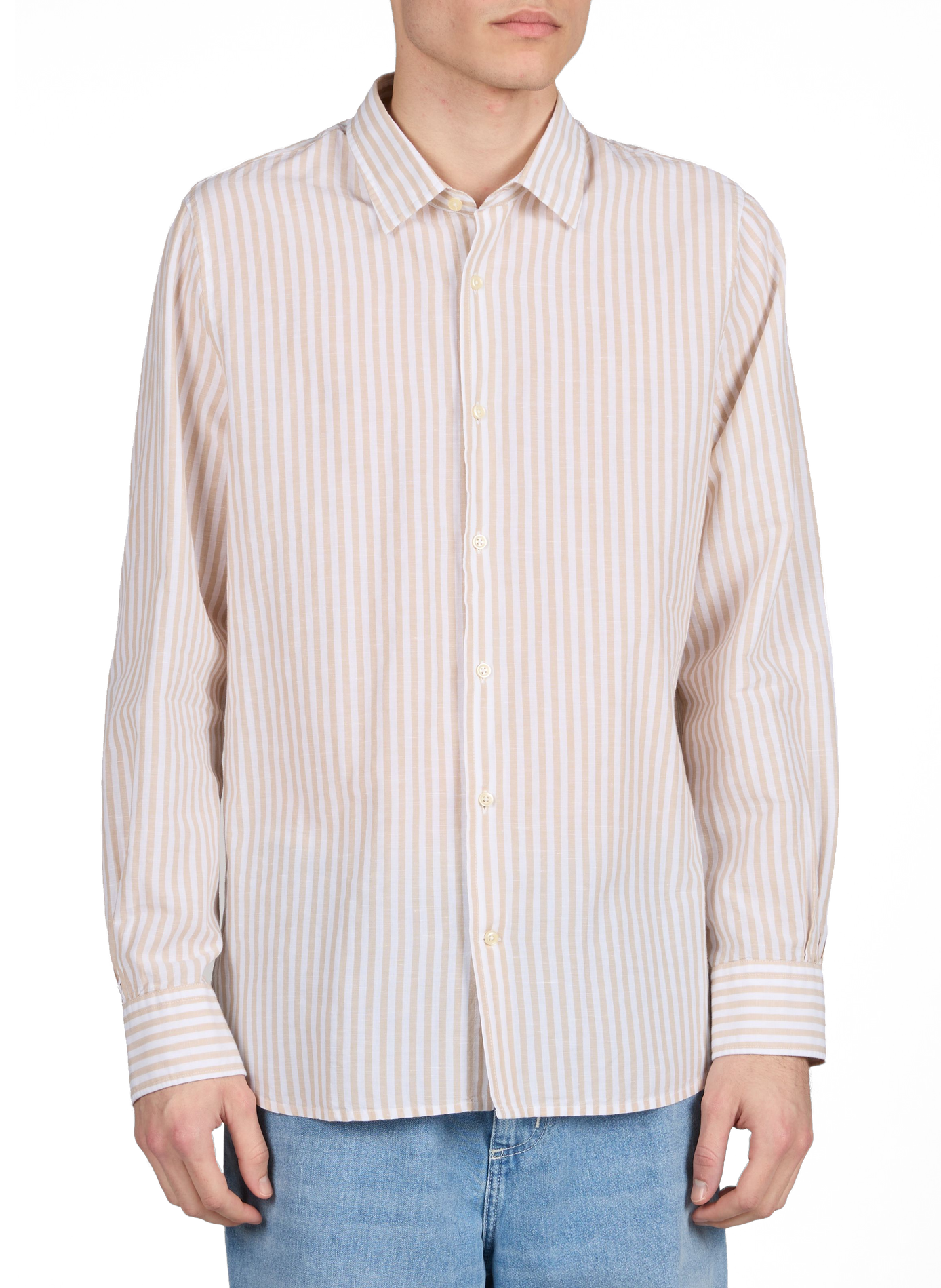 Striped cotton and linen shirt OFFICINE GENERALE Beige