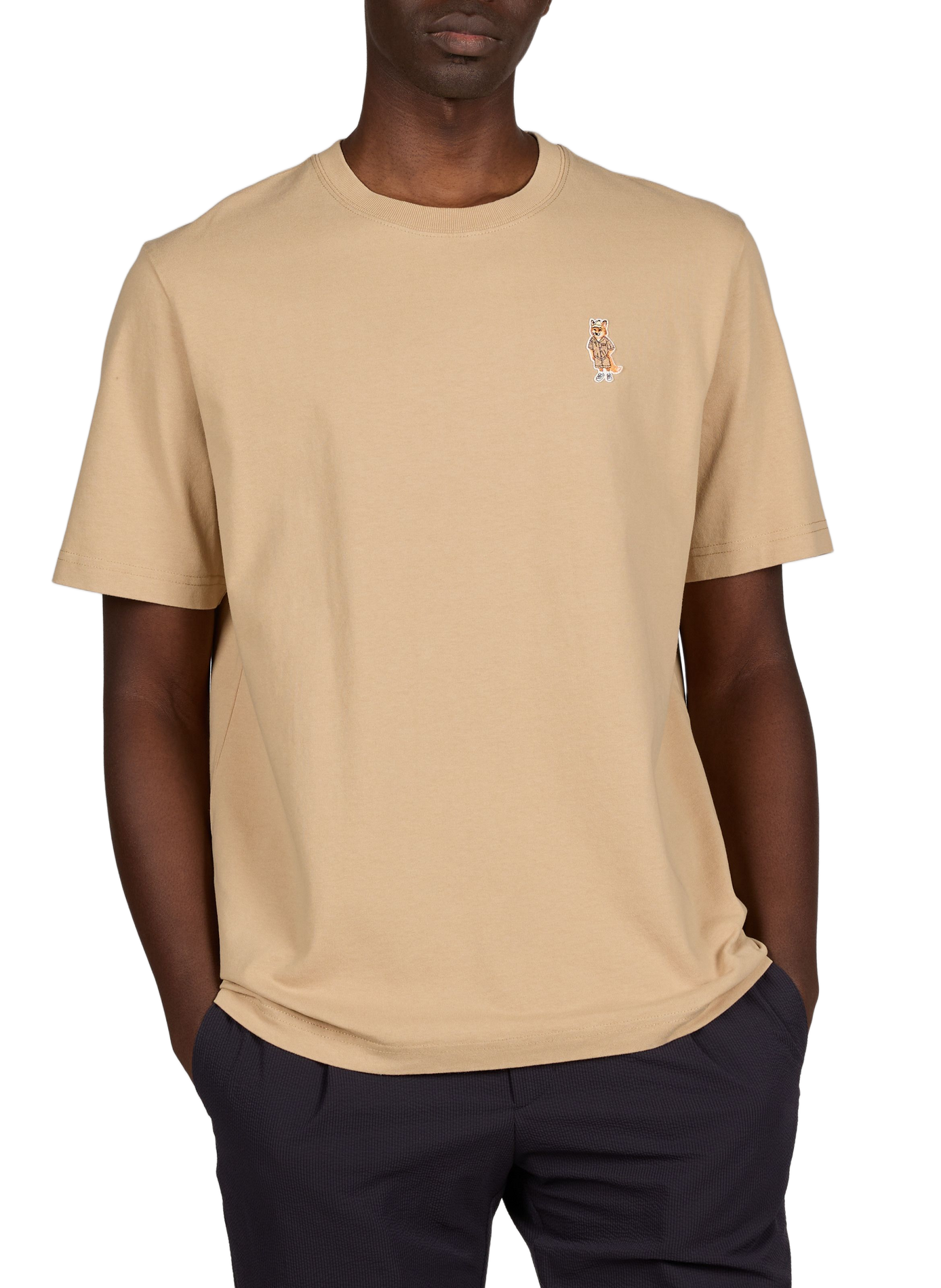 T-shirt col rond en coton MAISON KITSUNÉ Beige