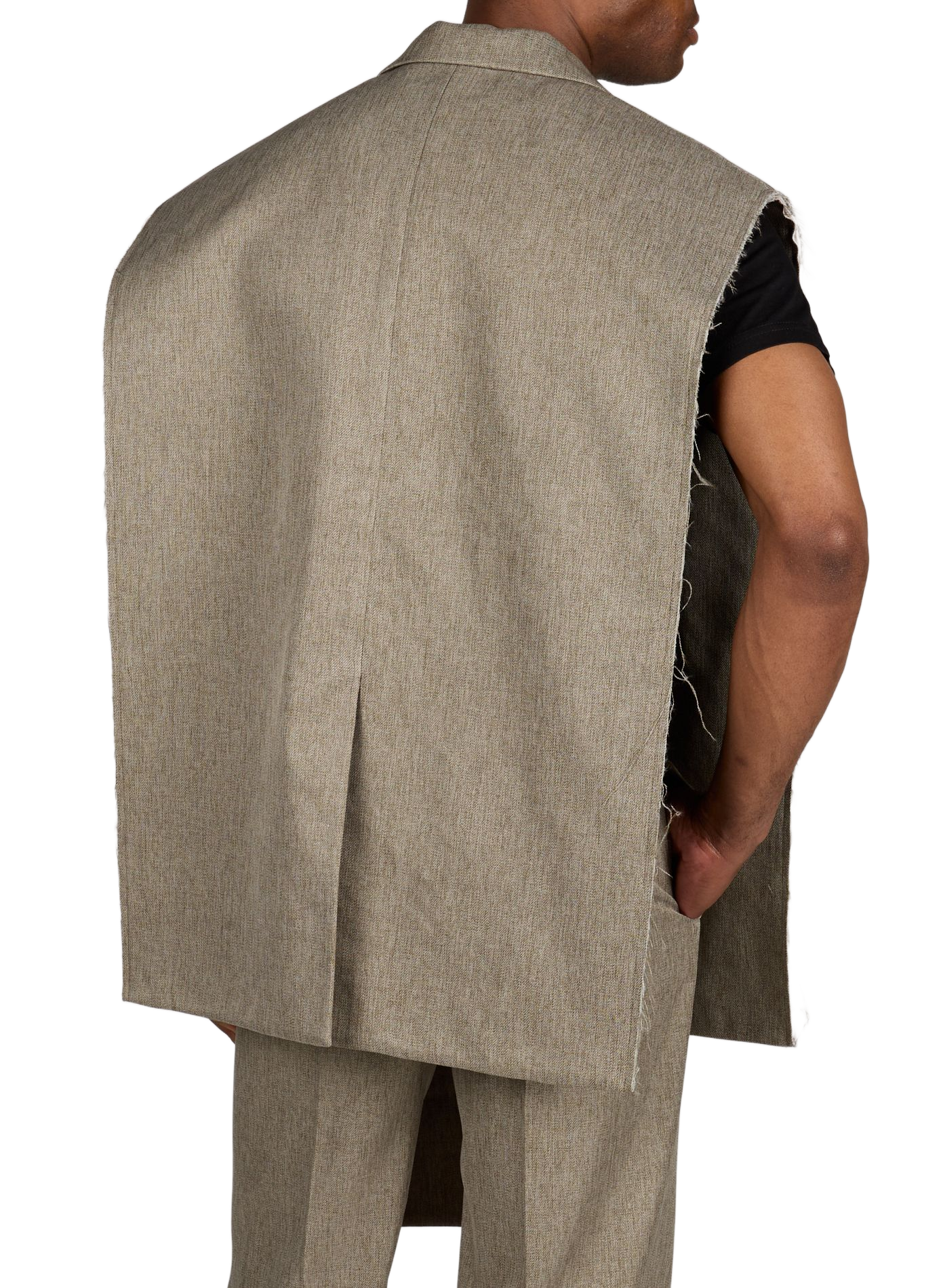 Veste asymétrique sans manches bords effilochés SEAN SUEN Gris