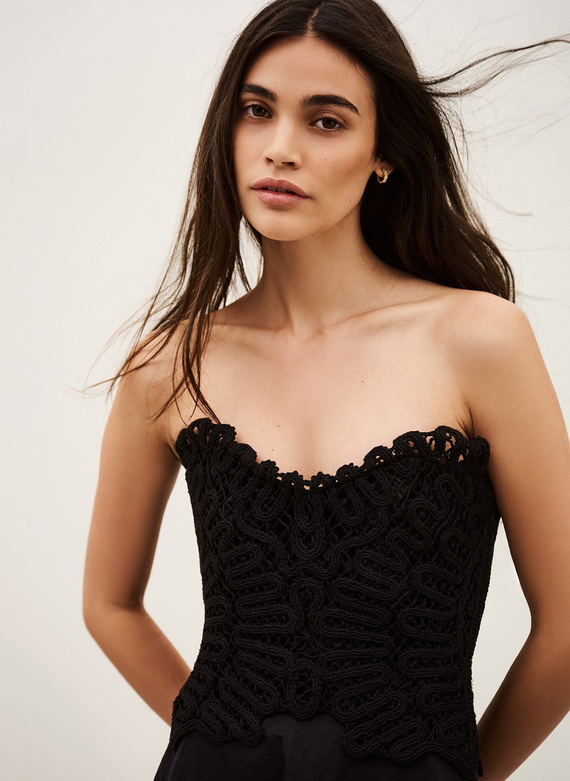 Robe bustier midi évasée à dentelle praina BA&SH Noir
