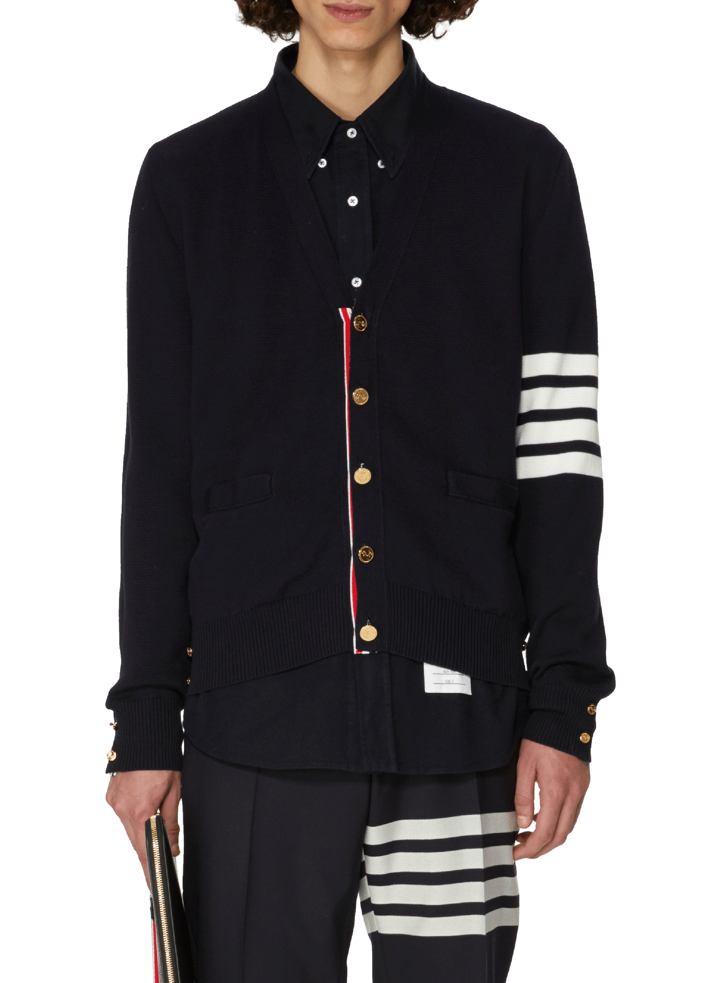 Cardigan mit 4 Bar Milano Stitch aus Baumwolle THOM BROWNE Blau