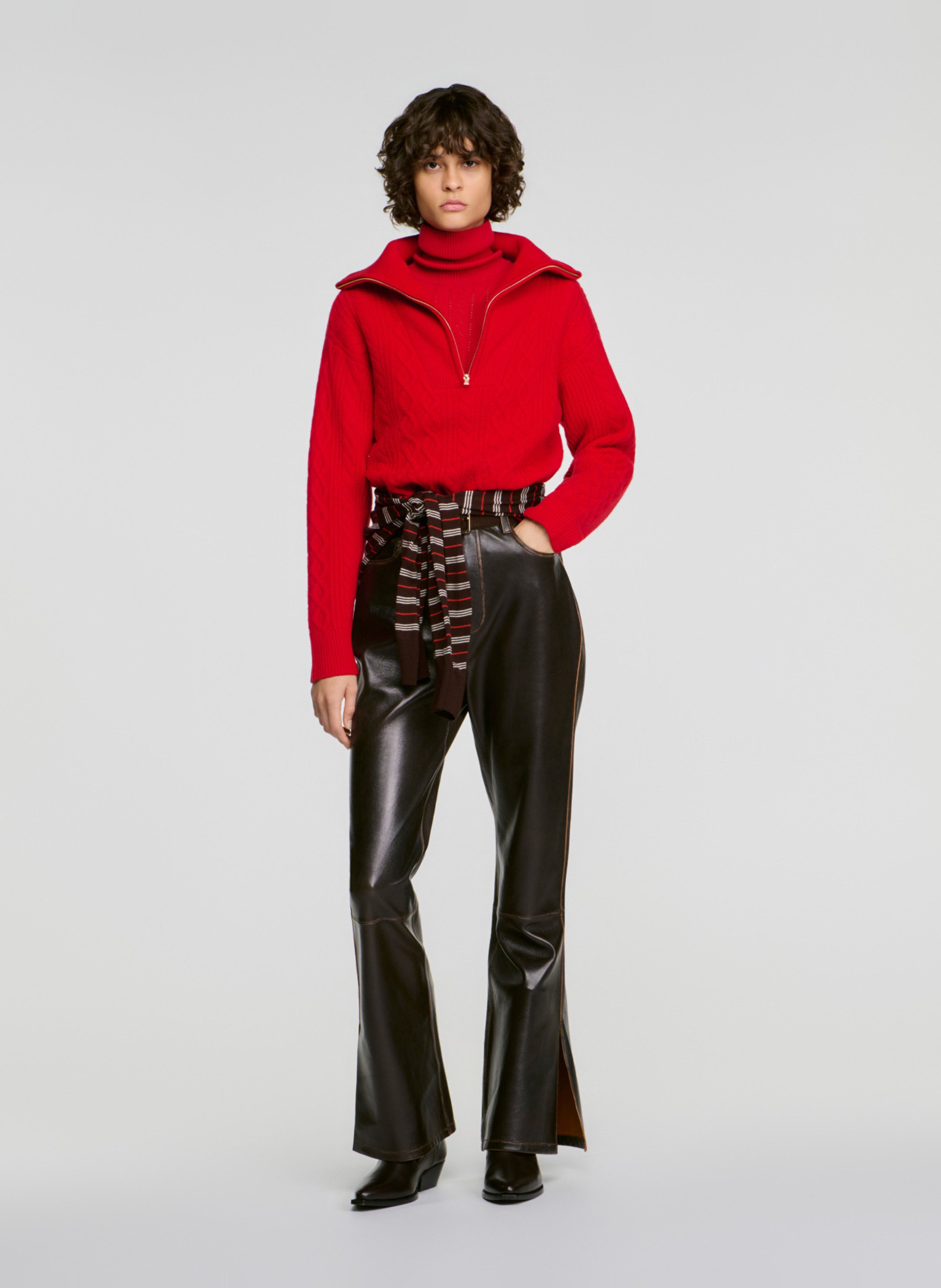 Pull ample col camionneur en laine SANDRO Rouge