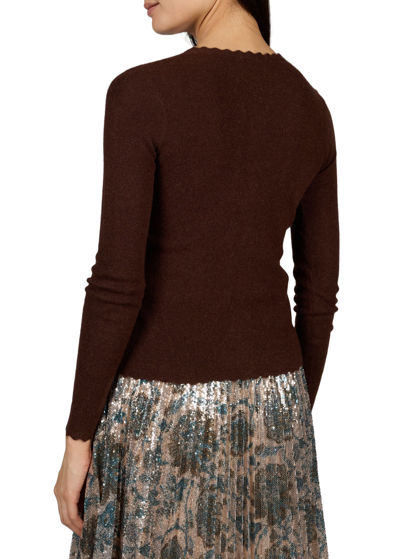 Maud straight round neck buttoned cardigan PETITE MENDIGOTE Brown