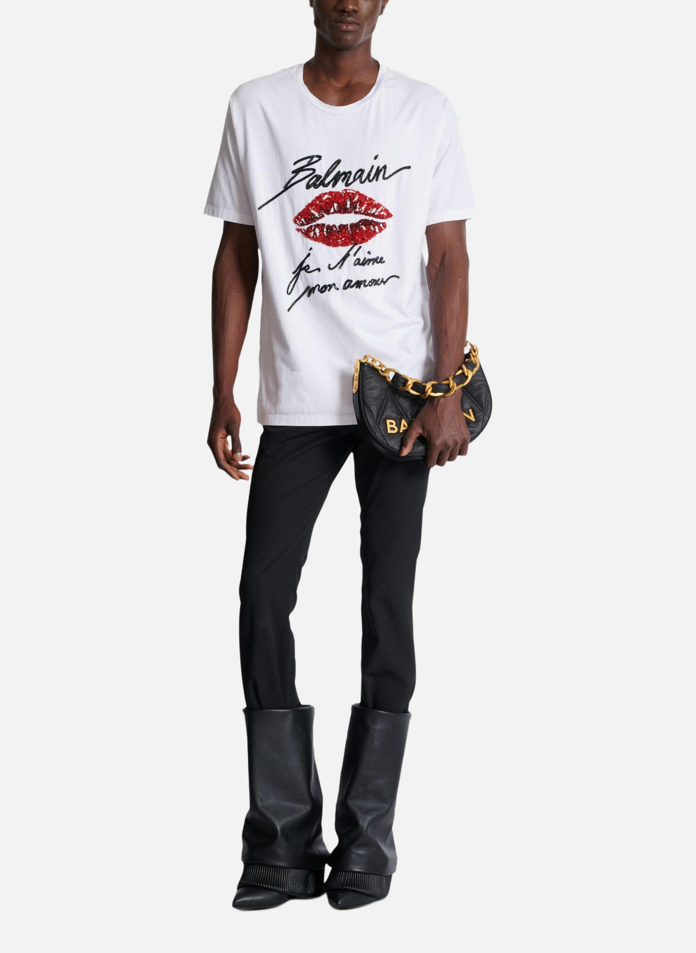 T-shirt brodé balmain « lettre d'amour » et lips BALMAIN Blanc
