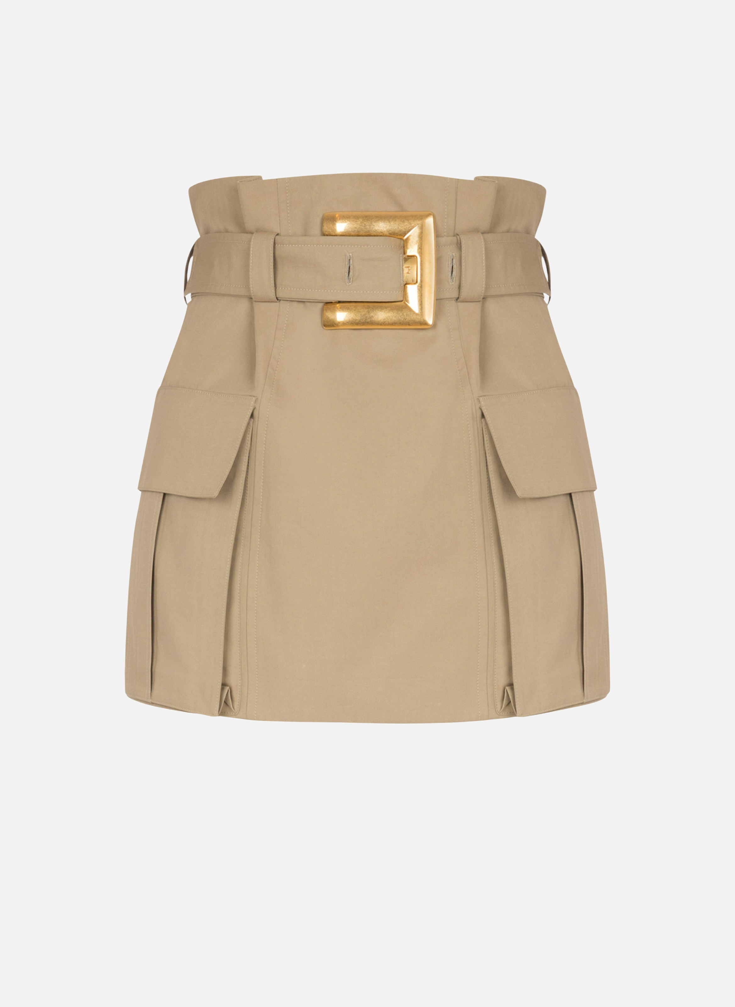 Jupe taille haute en gabardine BALMAIN Beige