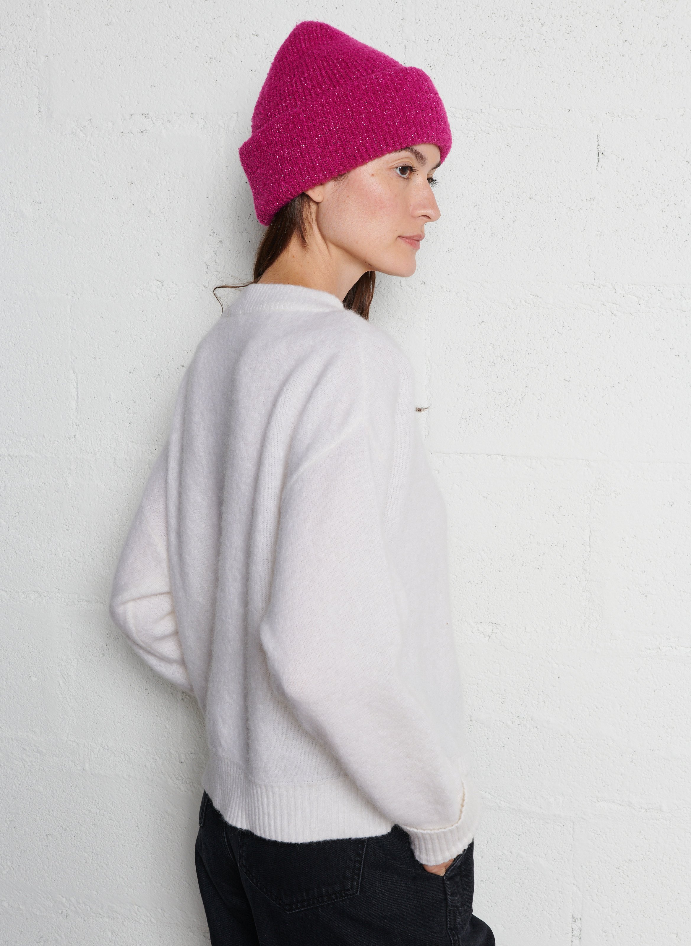 Pull ample col rond en laine mélangée vitow AMERICAN VINTAGE Blanc