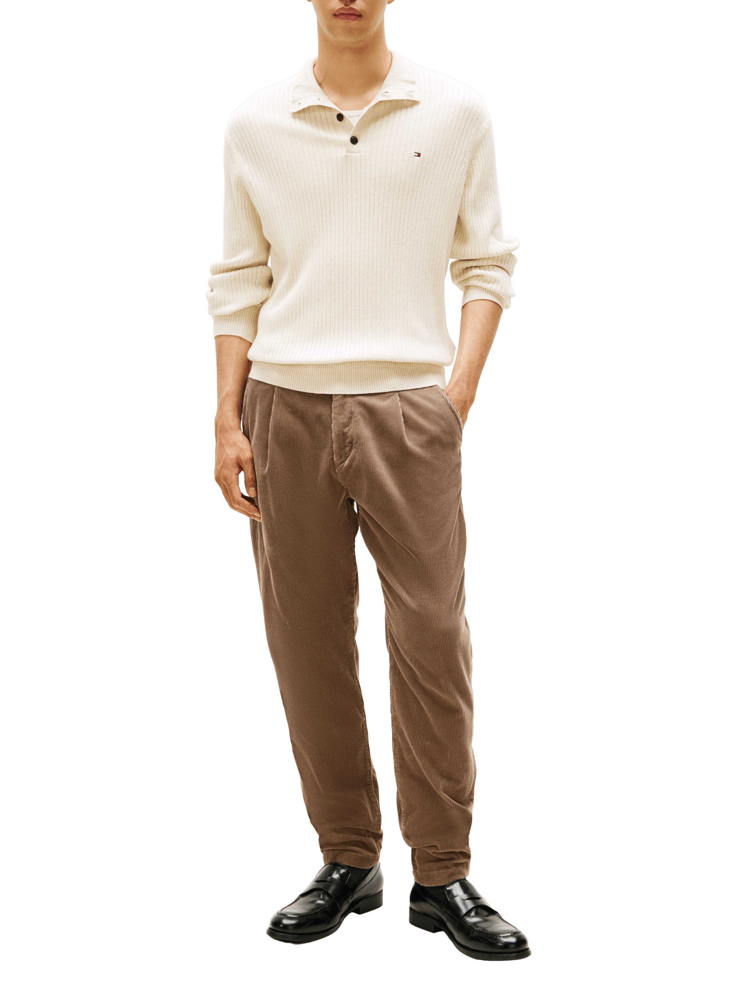 Buttoned collar sweater in cotton and cashmere TOMMY HILFIGER Beige
