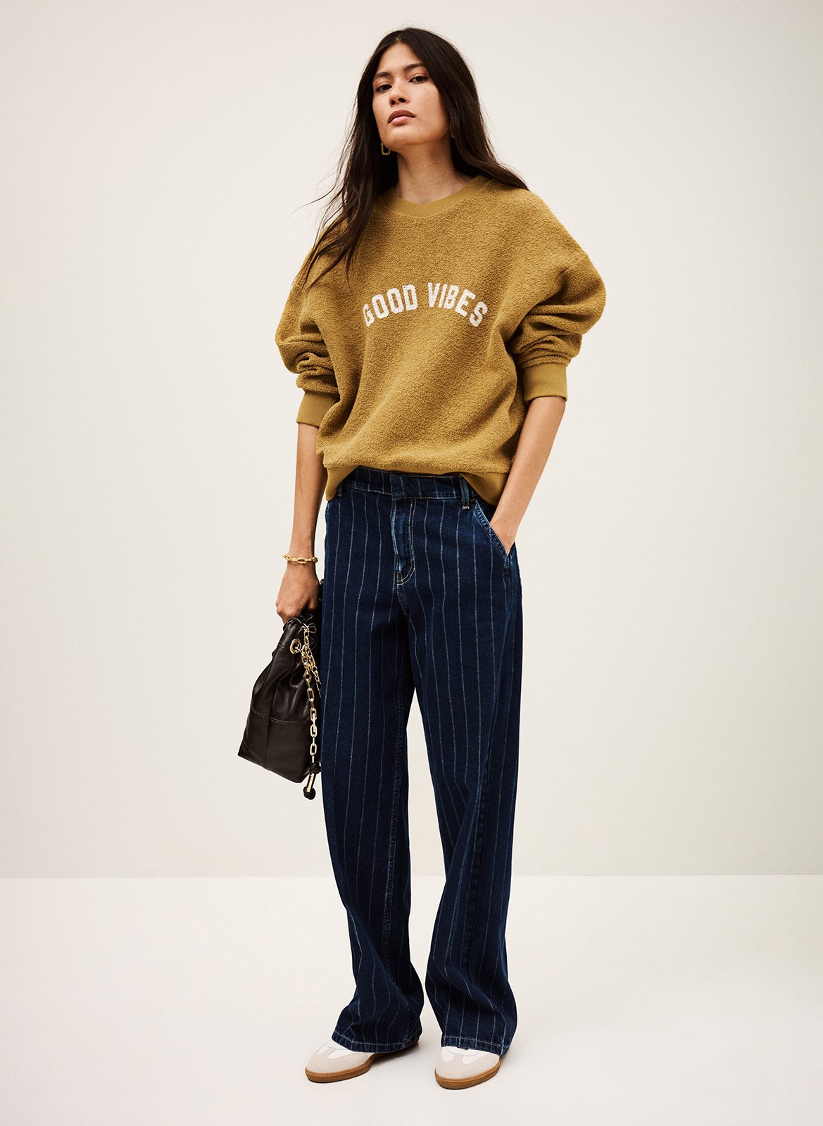 Jean large en coton rayé recchi BA&SH Bleu