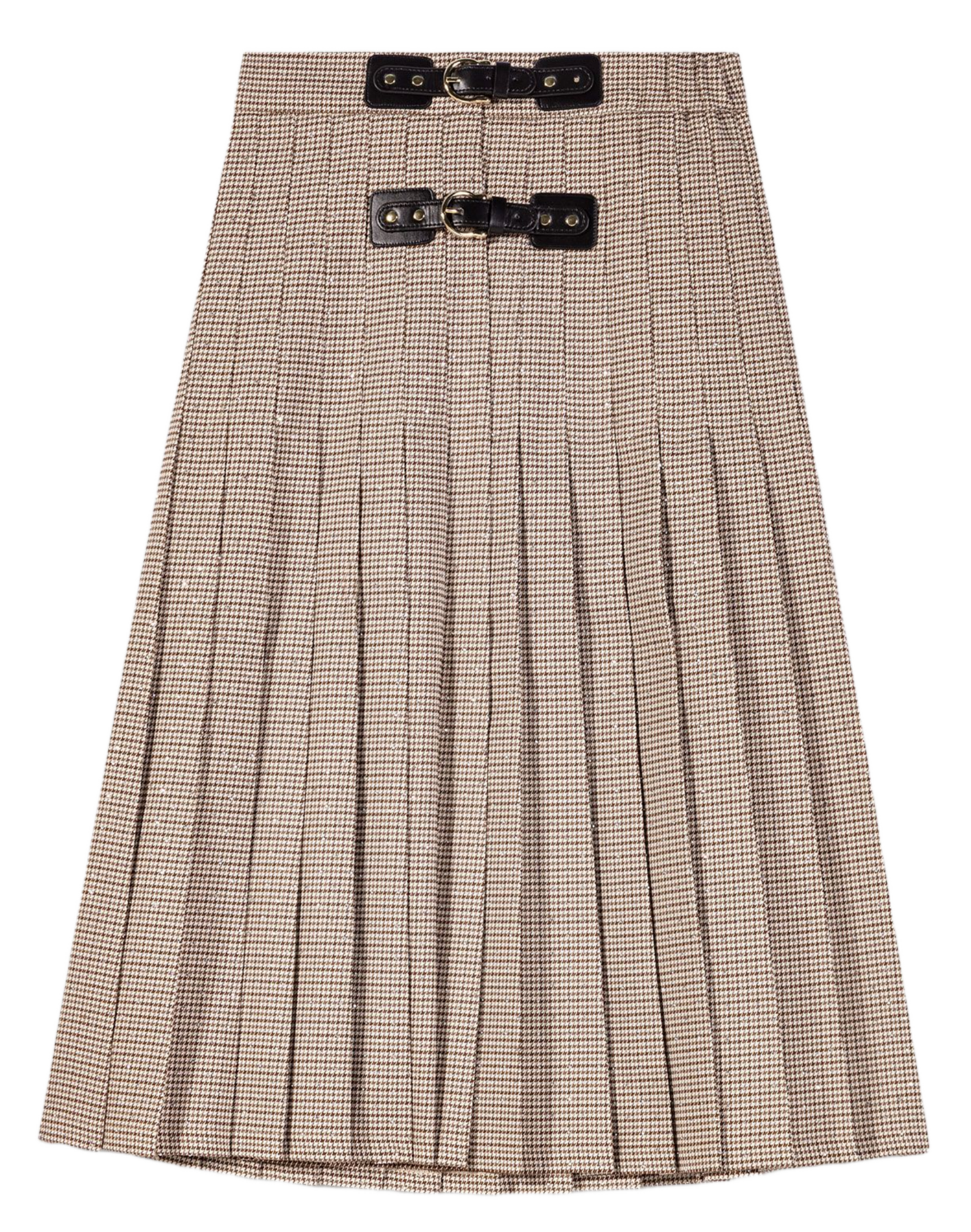 Jupe midi évasée plissée MAJE Marron