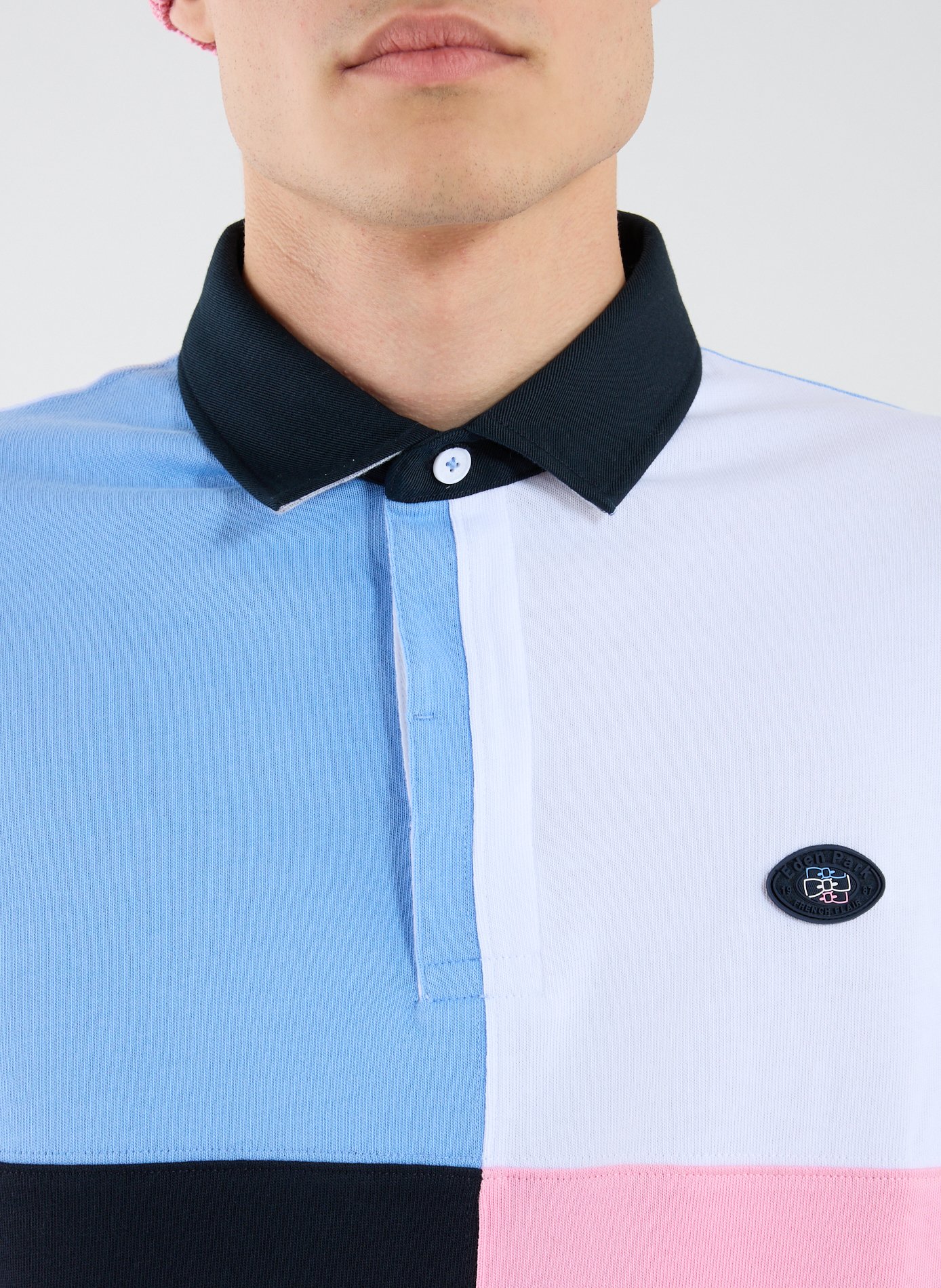 Straight fit polo in thick colorblock cotton jersey EDEN PARK Pink