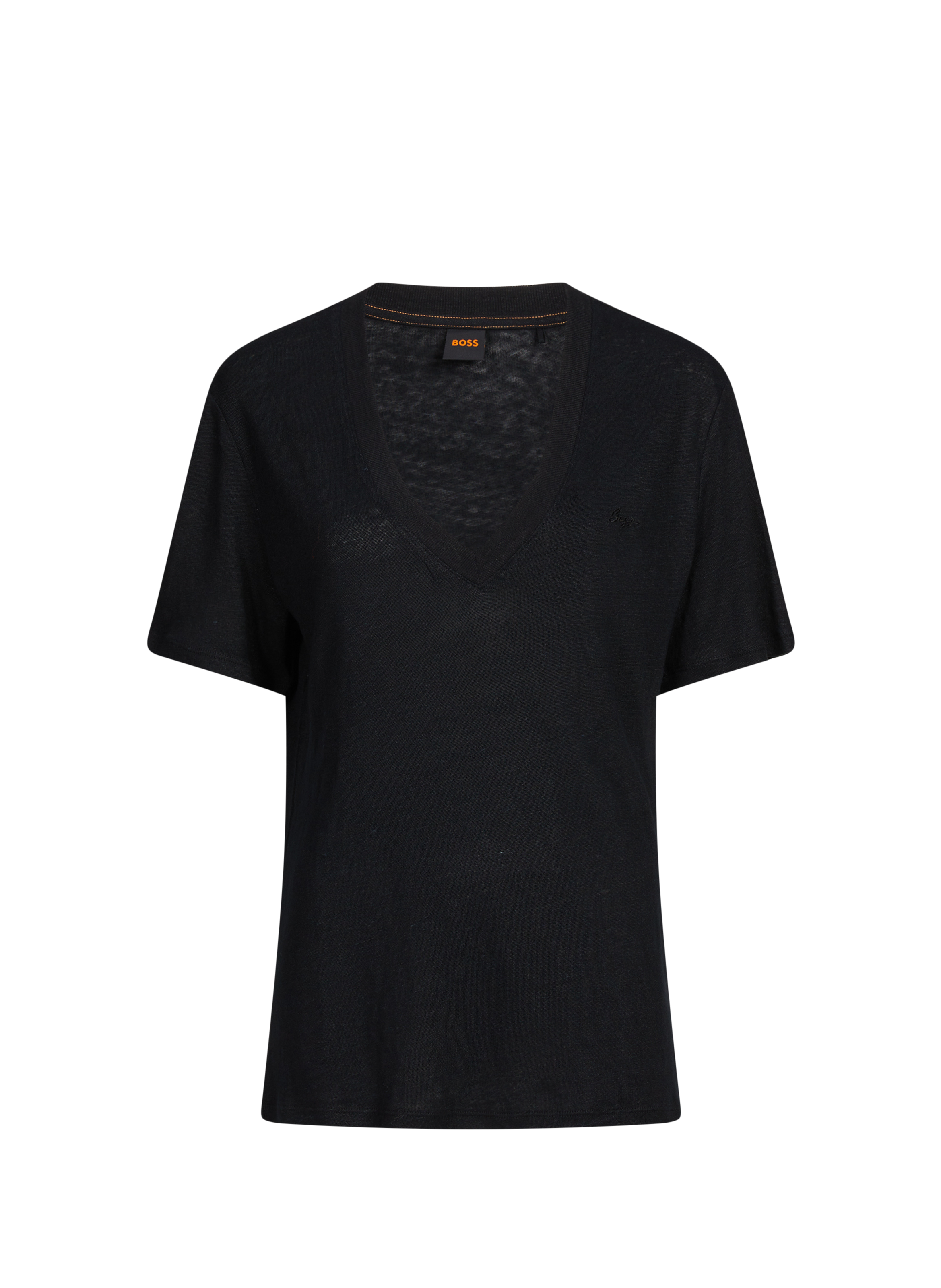 BOSS T-shirt col V en lin Noir