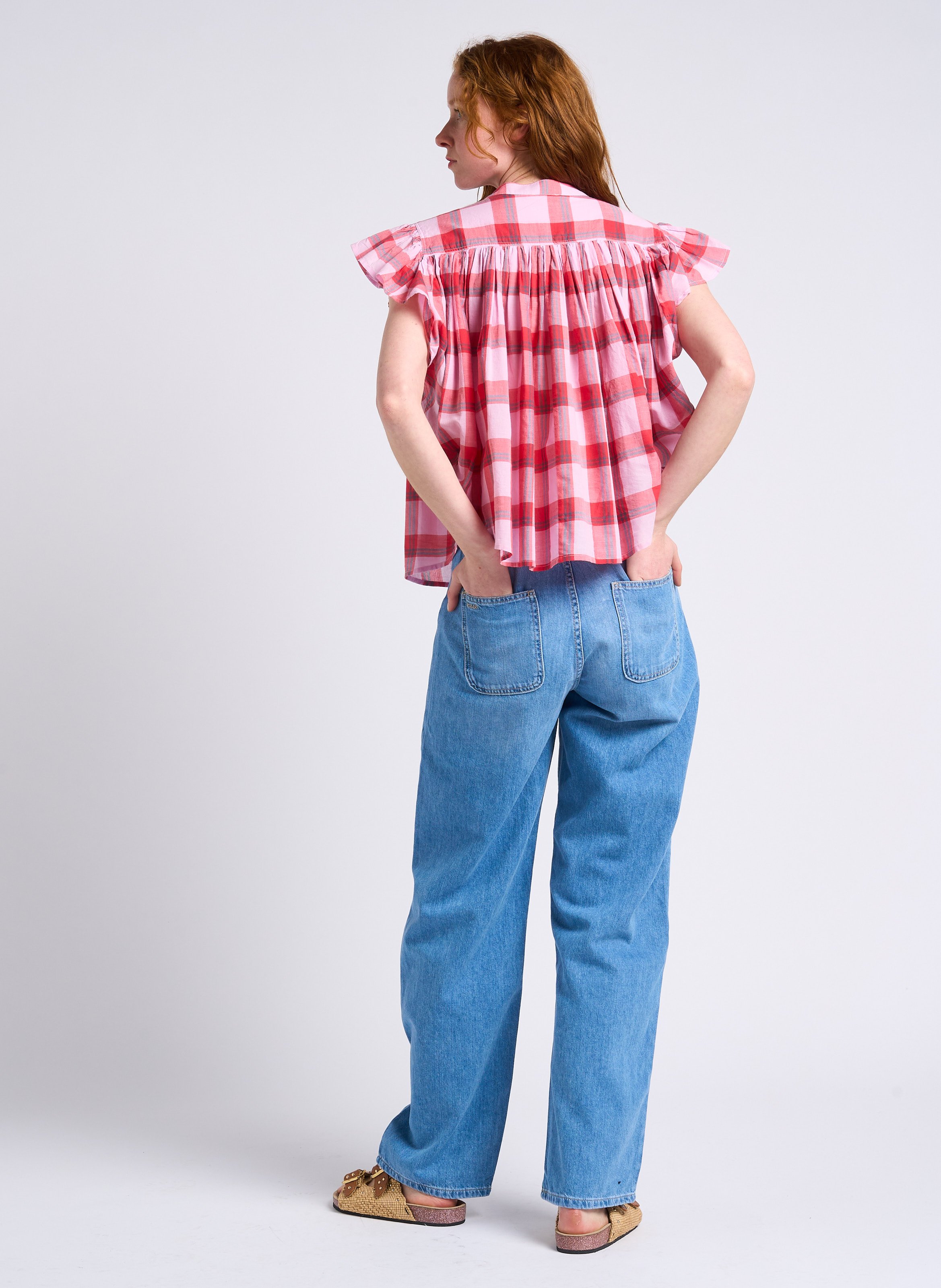 Pantalon large taille haute en coton mima BA&SH Bleu