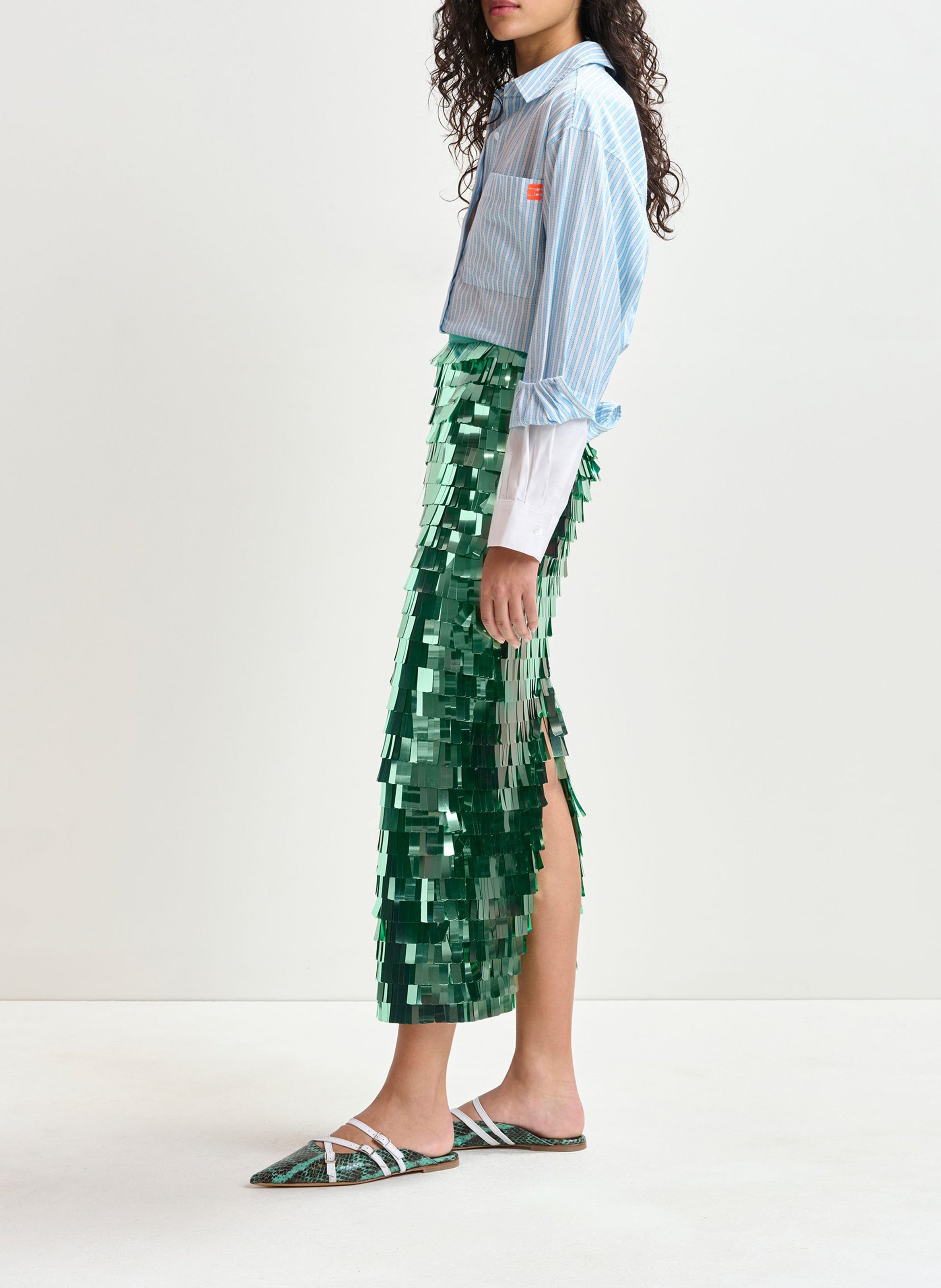 Jupe midi droite à paillettes ihoed ESSENTIEL ANTWERP Vert