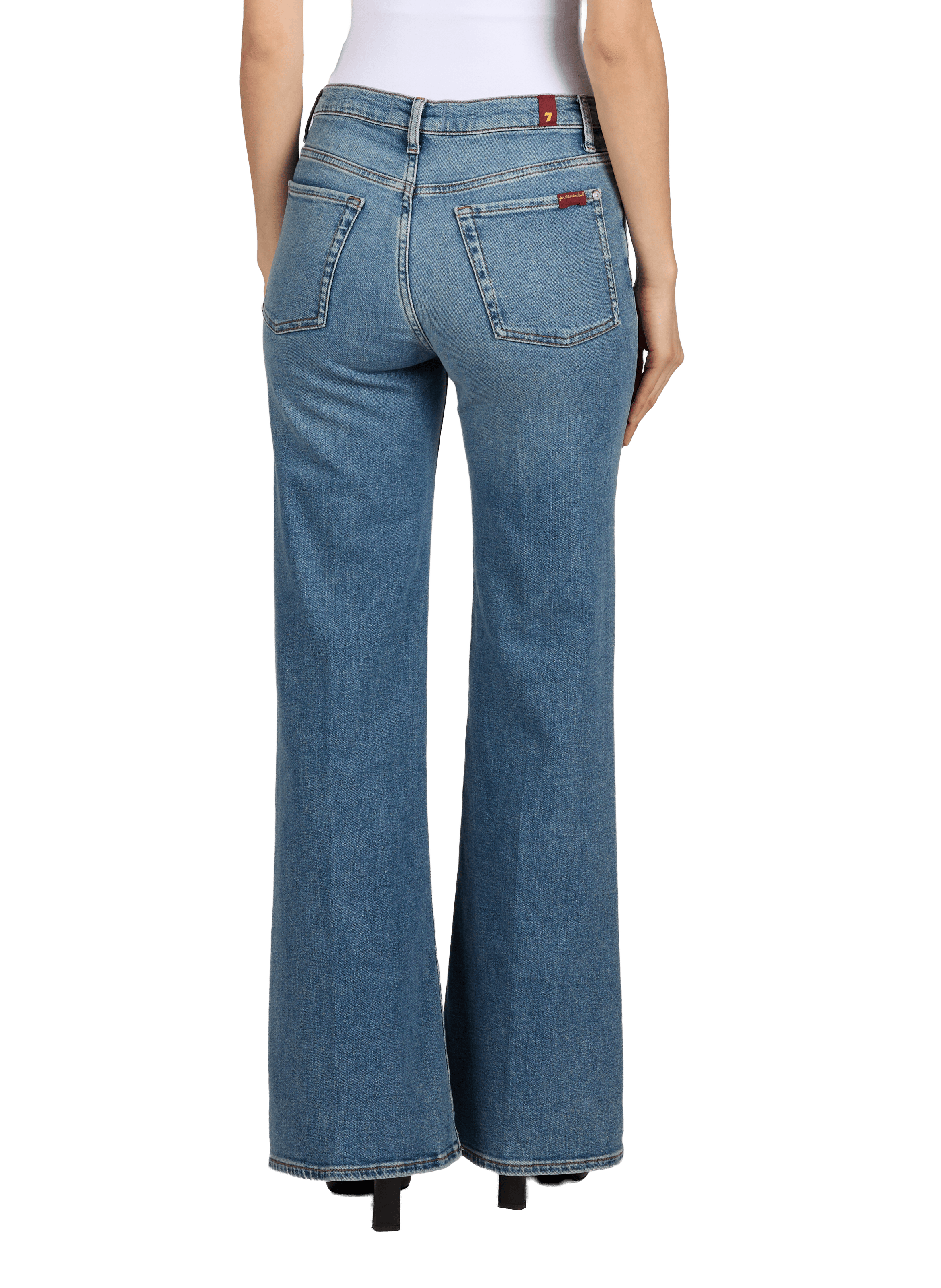 Jean flare taille haute en coton mélangé 7 FOR ALL MANKIND Bleu