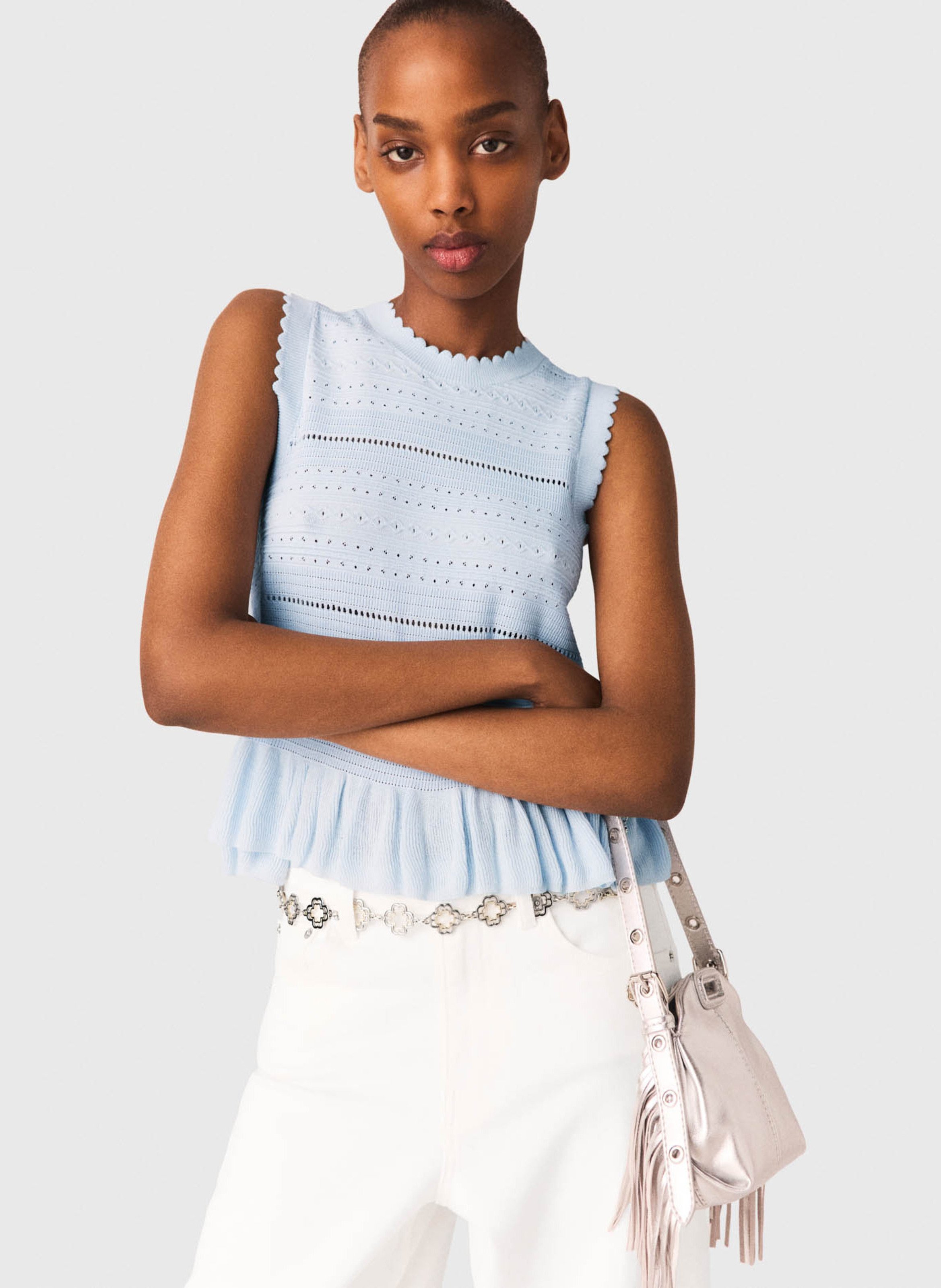 Top sans manches en maille pointelle MAJE Bleu