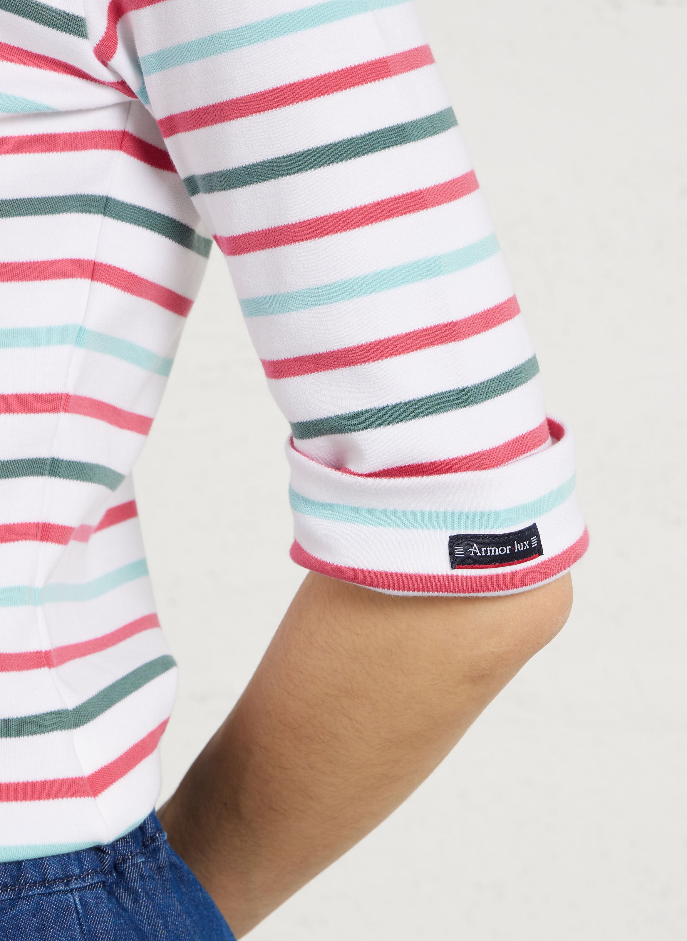 Tee-shirt col rond à rayures en coton ARMOR-LUX Blanc