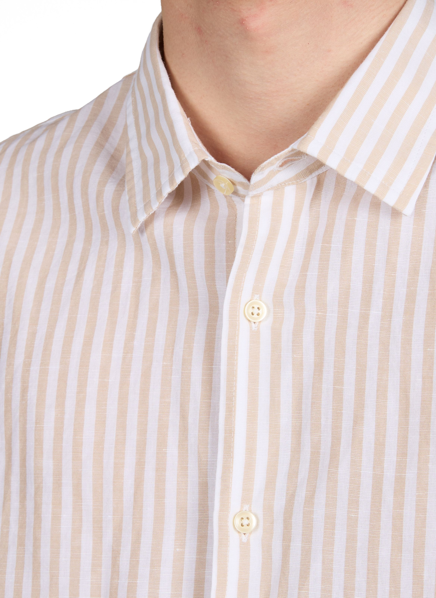 Striped cotton and linen shirt OFFICINE GENERALE Beige