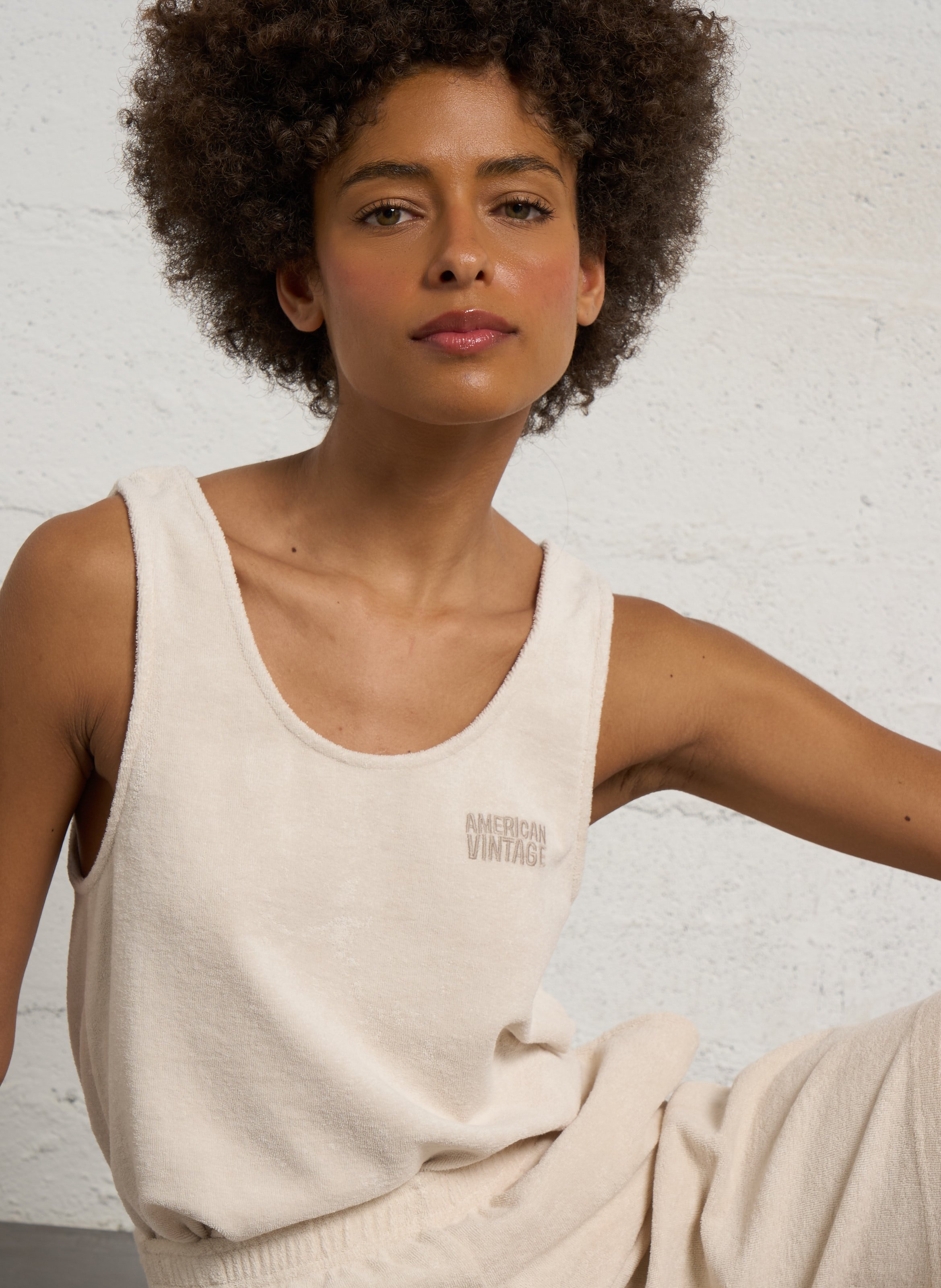 Débardeur col u en coton bio et coton recyclé fuxow AMERICAN VINTAGE Beige