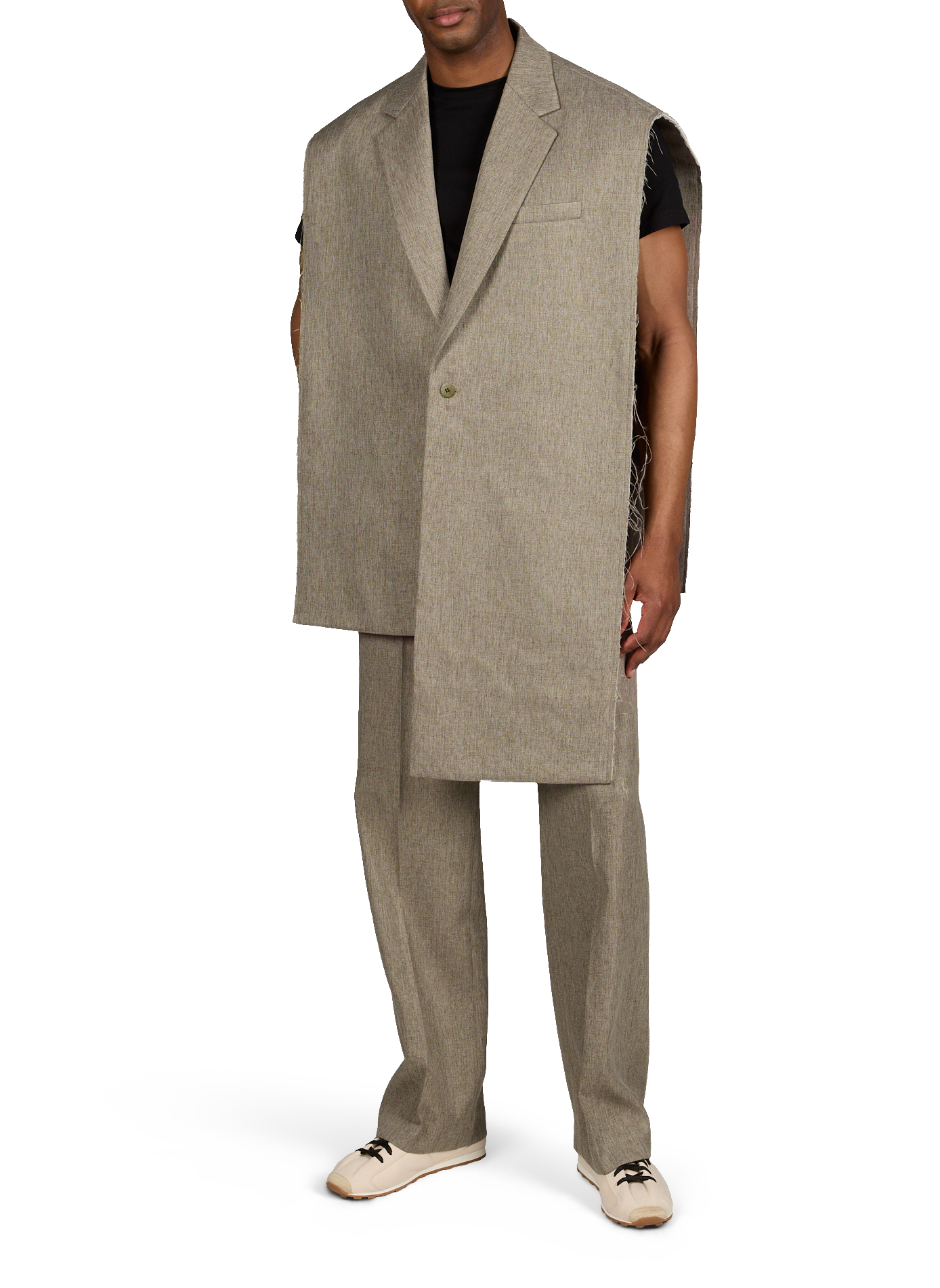 Veste asymétrique sans manches bords effilochés SEAN SUEN Gris