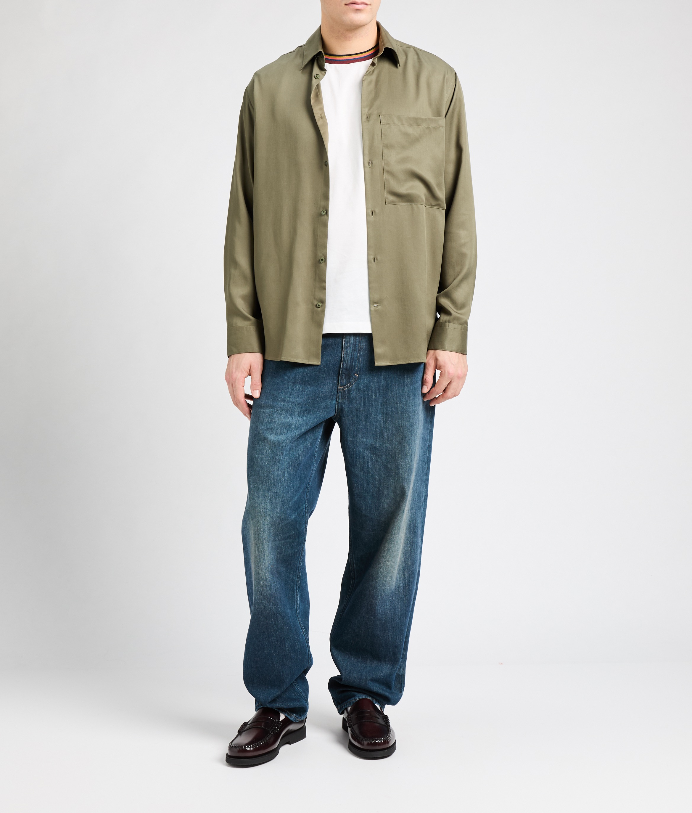 T-shirt bandes colorées sur col PAUL SMITH Blanc