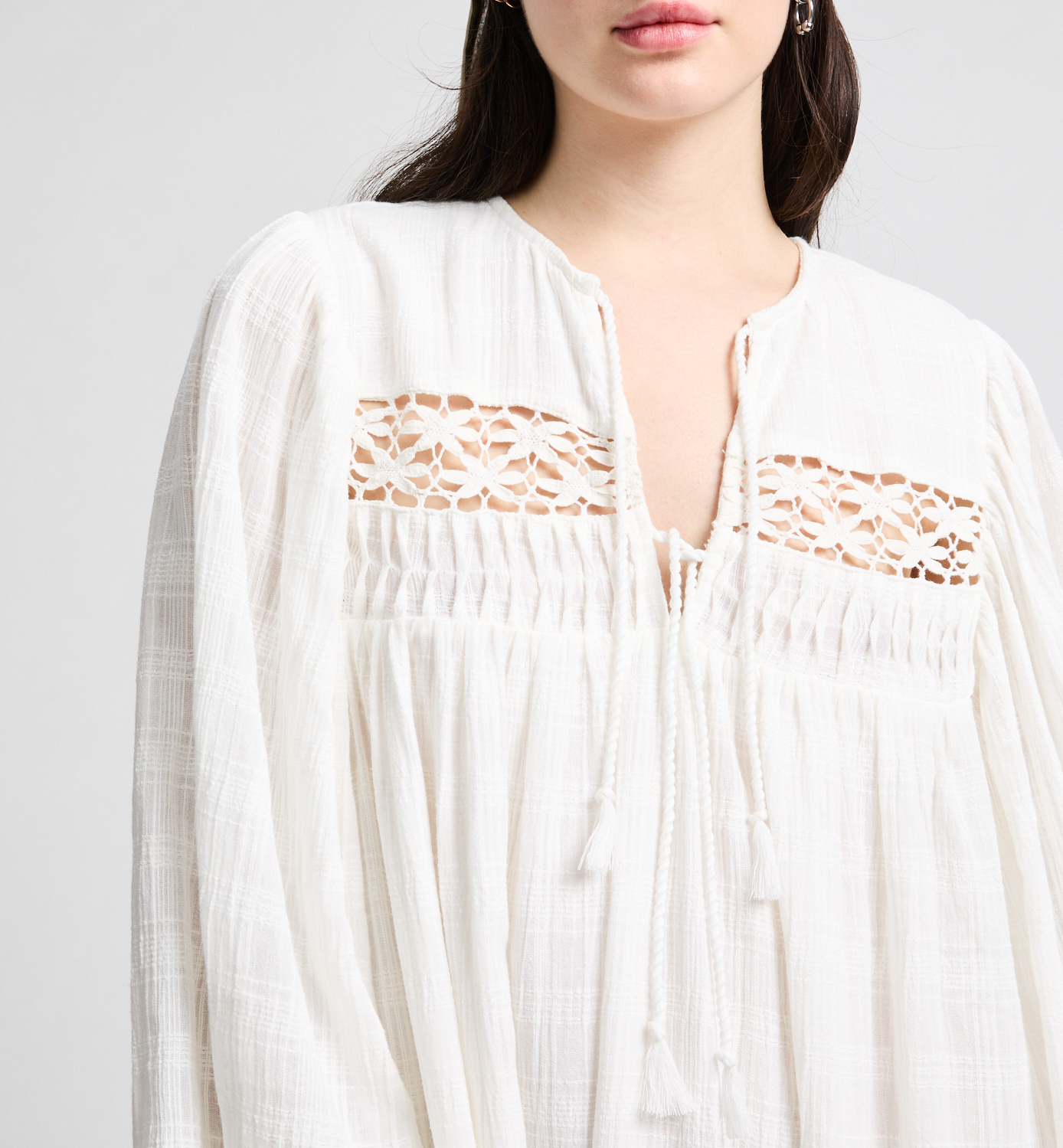 Long embroidered organic cotton dress LOUISE MISHA Beige