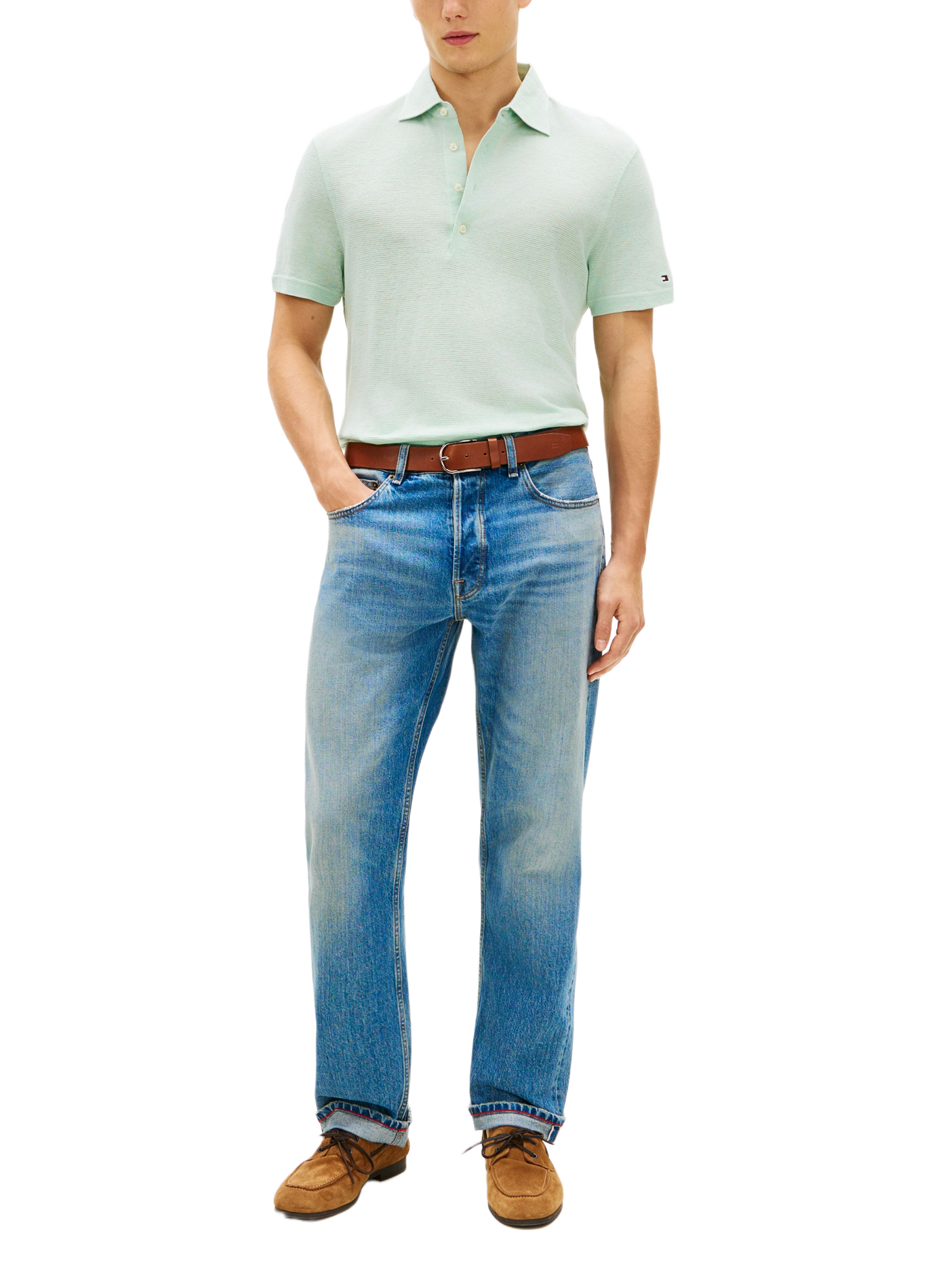 New York Label polo in cotton and linen TOMMY HILFIGER Green