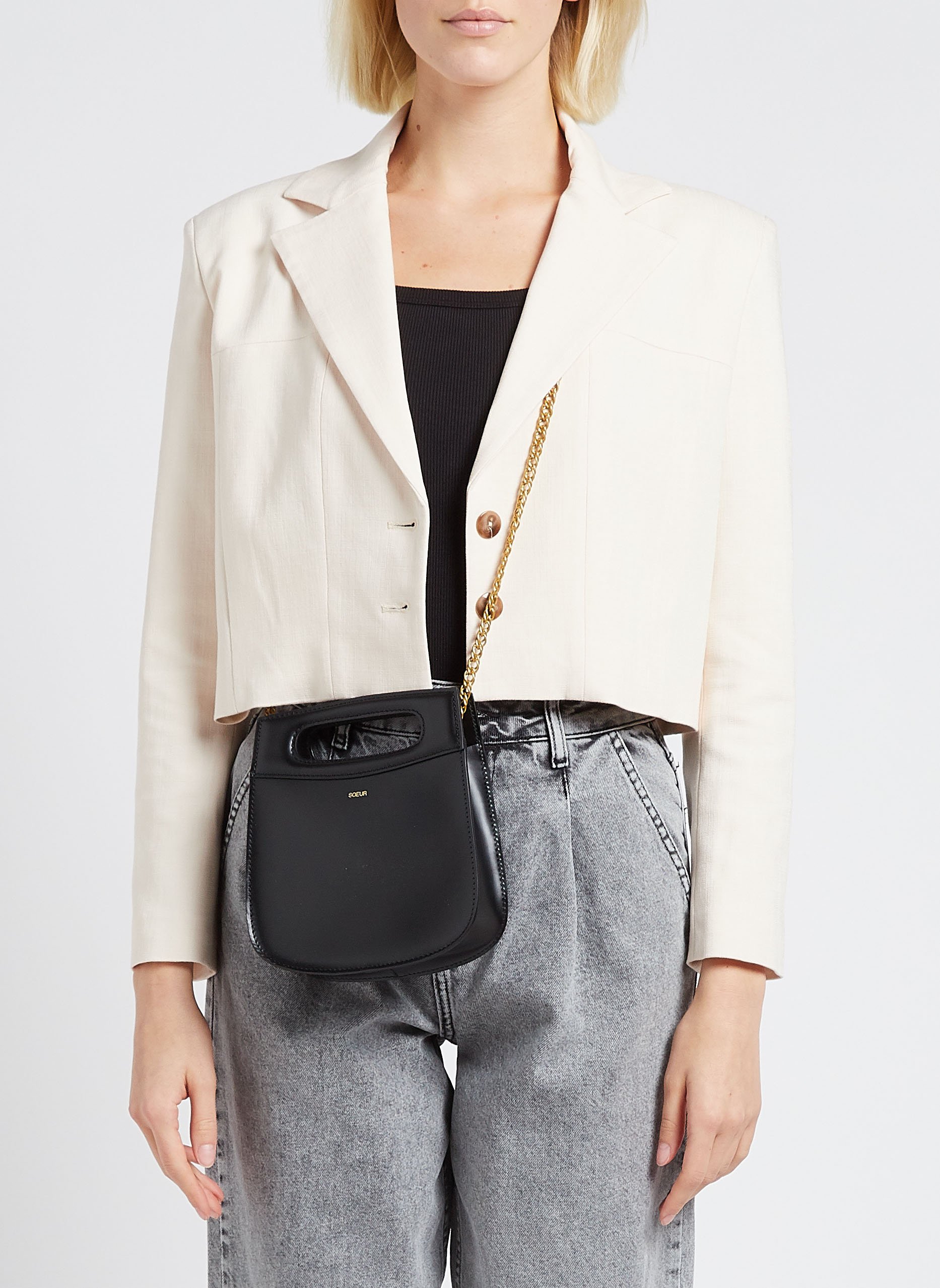 Sac bandoulière en cuir cheri mini SOEUR Noir