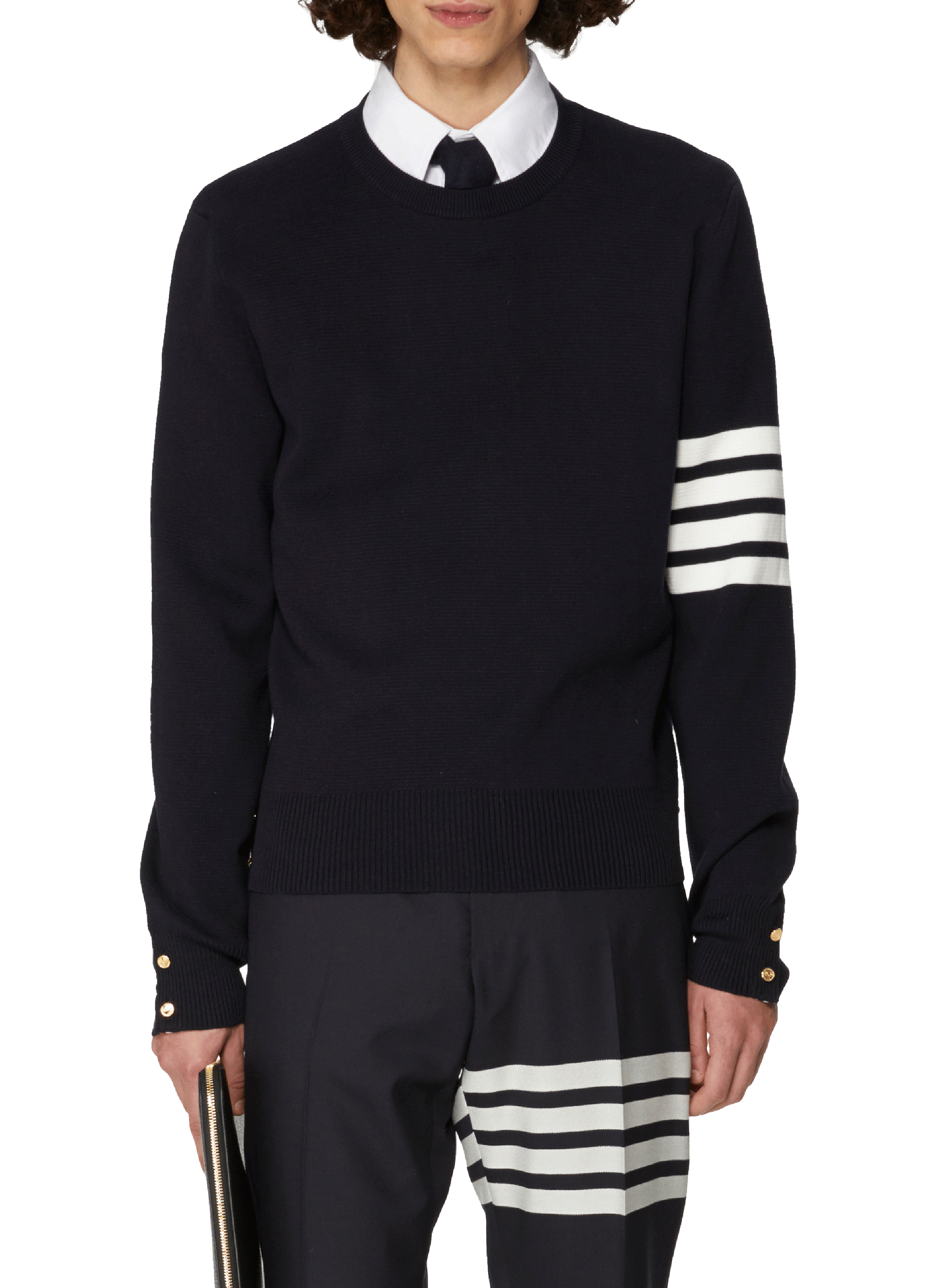 Pull Milano Stitch 4-Bar en coton THOM BROWNE Bleu