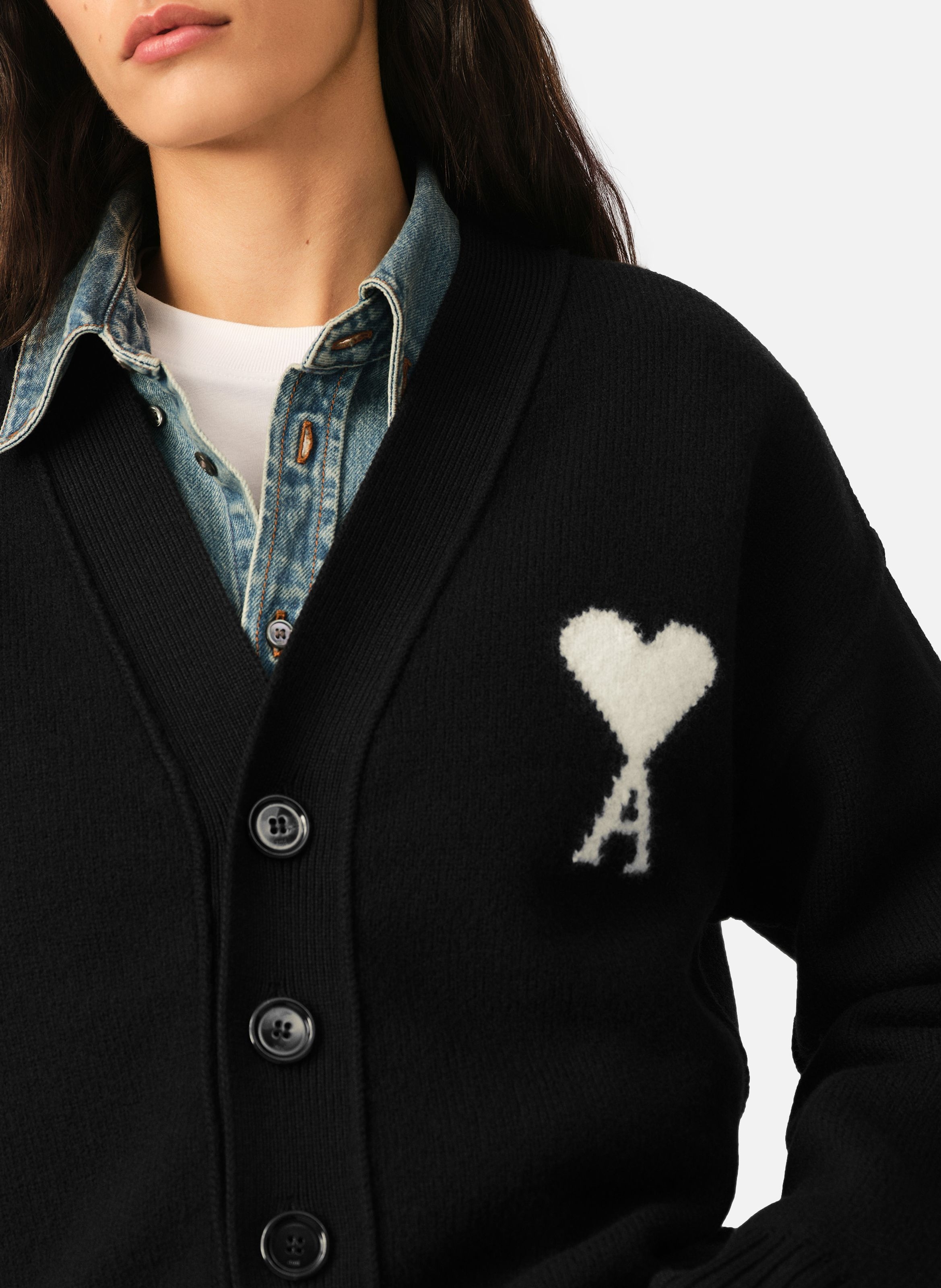 Cardigan unisexe en laine ami de coeur AMI PARIS Noir