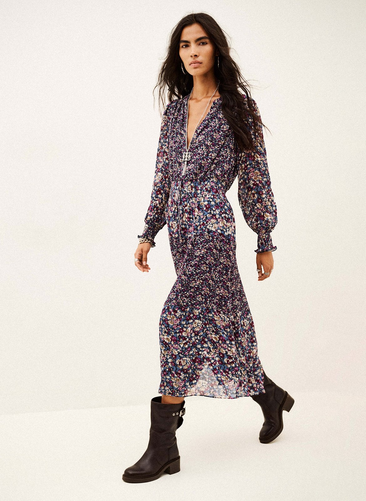 Robe midi à motif fleur kacy BA&SH Bleu