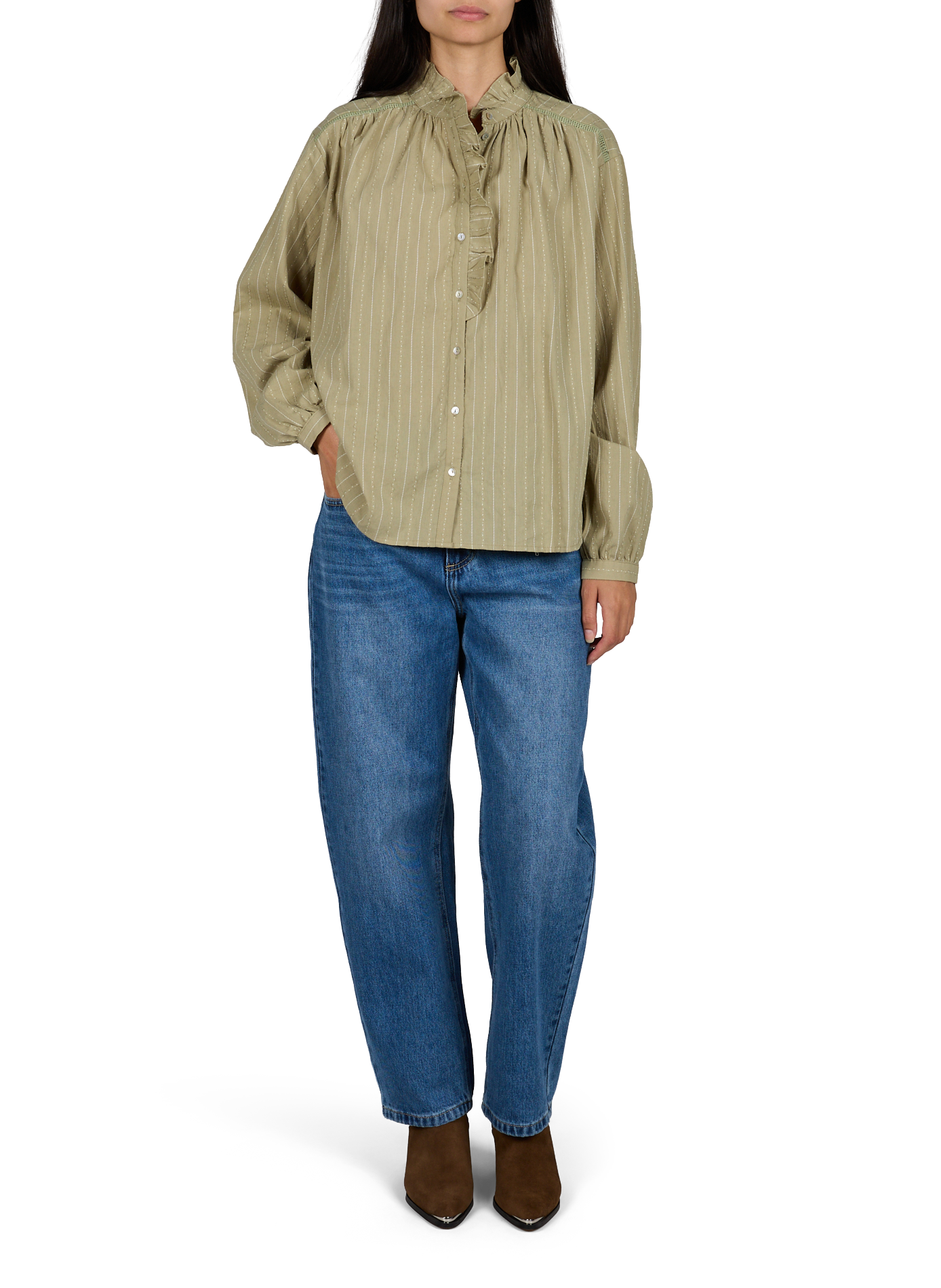 Embroidered ruffled cotton shirt ARTLOVE Green