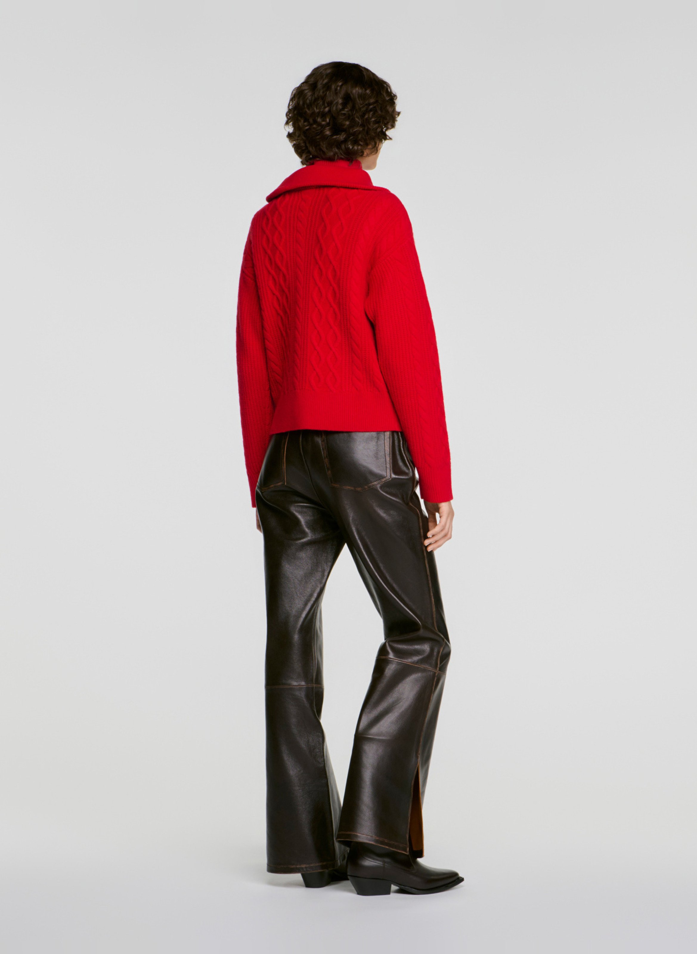 Pull ample col camionneur en laine SANDRO Rouge