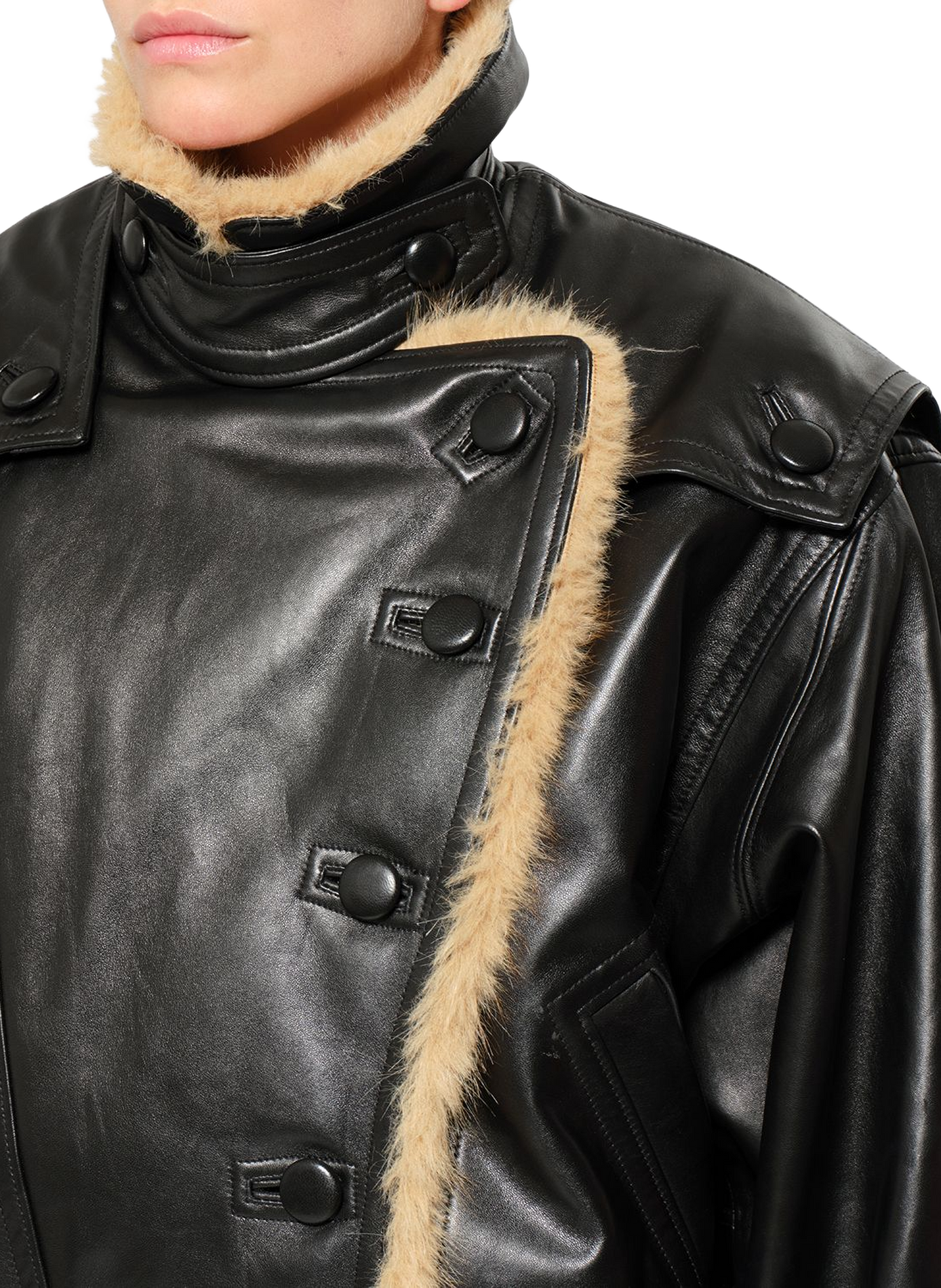 VALINA jacket in glossy leather with a shearling collar ISABEL MARANT Black