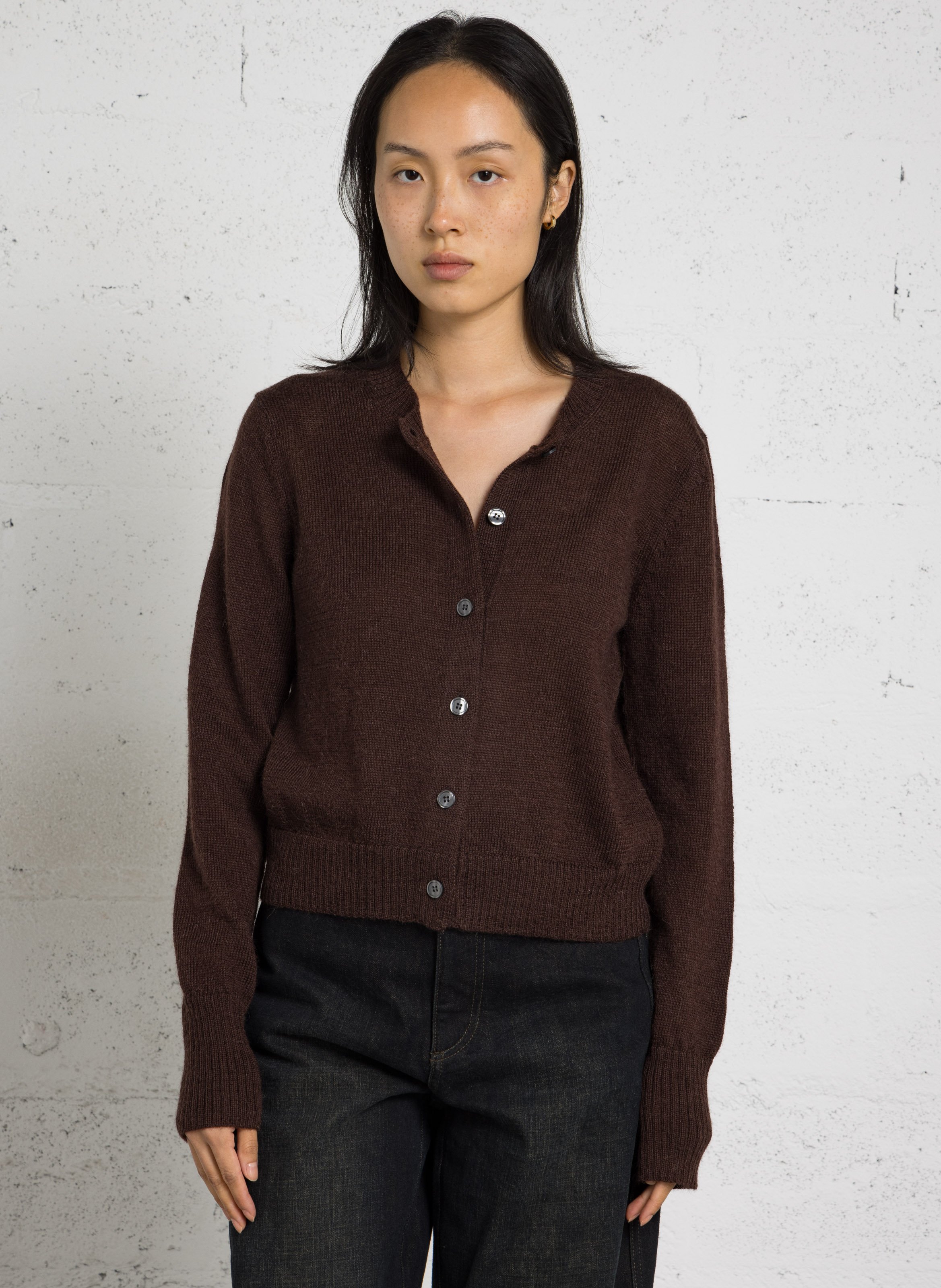 Gilet droit col rond en laine mérinos et alpaga griffith SOEUR Marron