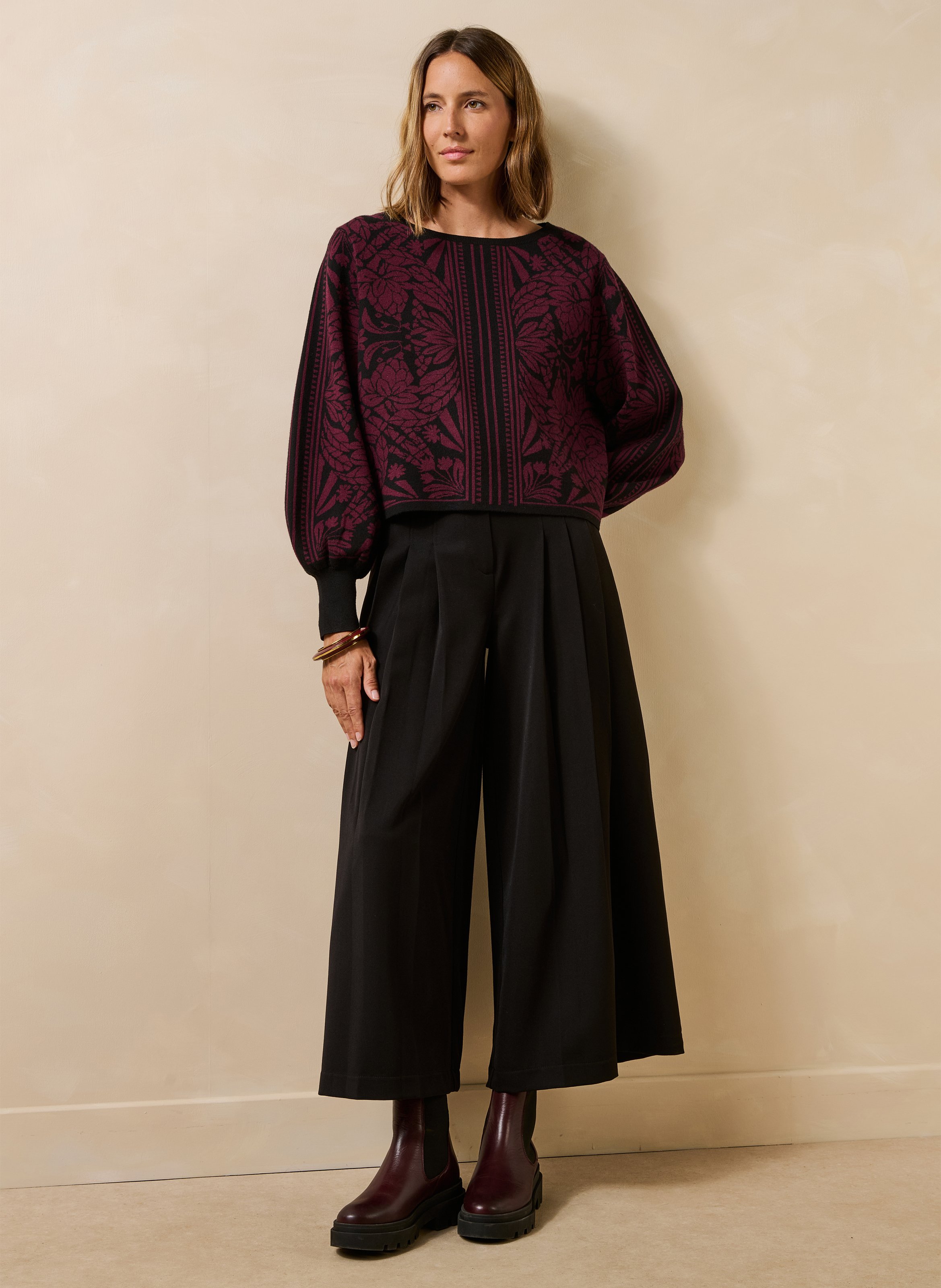 Wijde cropped plissébroek LA FEE MARABOUTEE Zwart