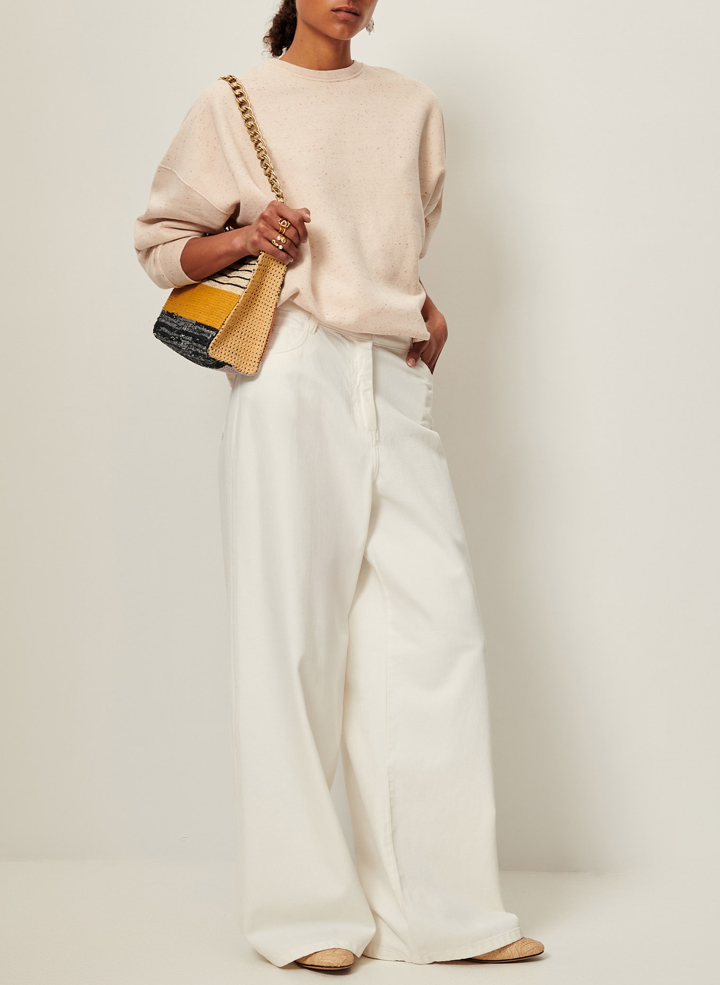 Sweat col rond oversize en coton mélangé chebbi SESSUN Beige