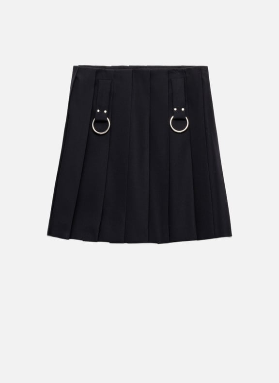 Jupe courte plissée en gabardine avec anneaux en m Bleu by PRADA PRADA Jupe courte plissée en gabardine avec anneaux en m Bleu