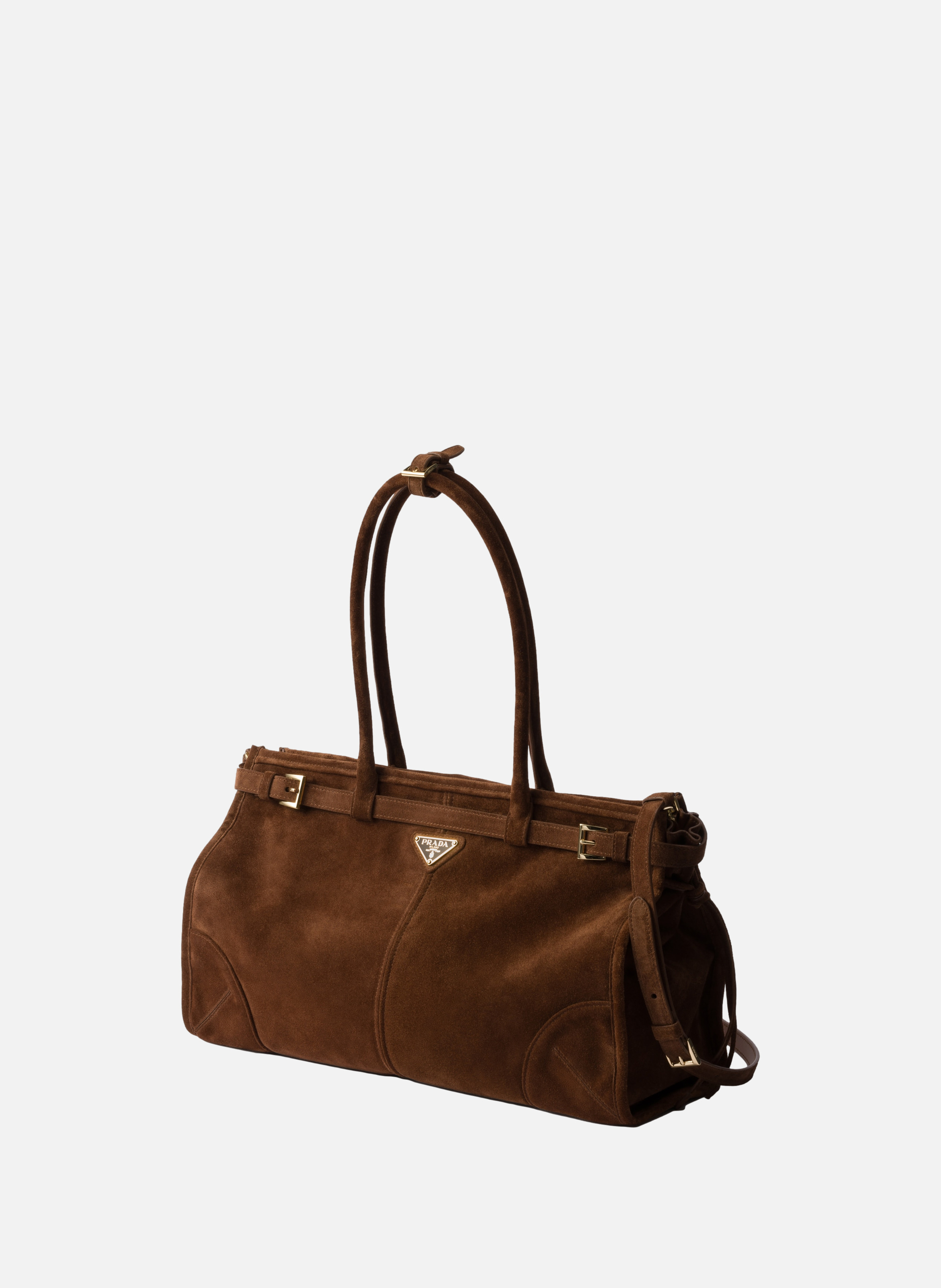 Grand sac à main prada bonnie en veau velours PRADA Marron