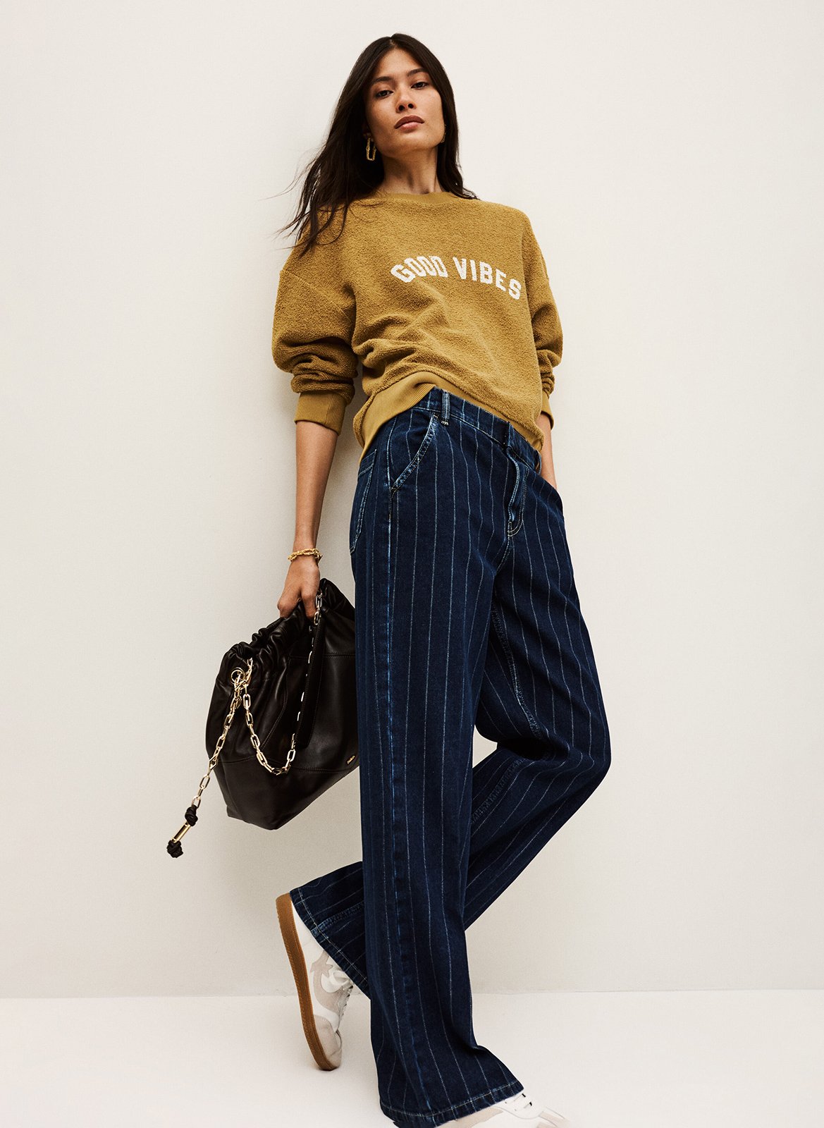 Jean large en coton rayé recchi BA&SH Bleu