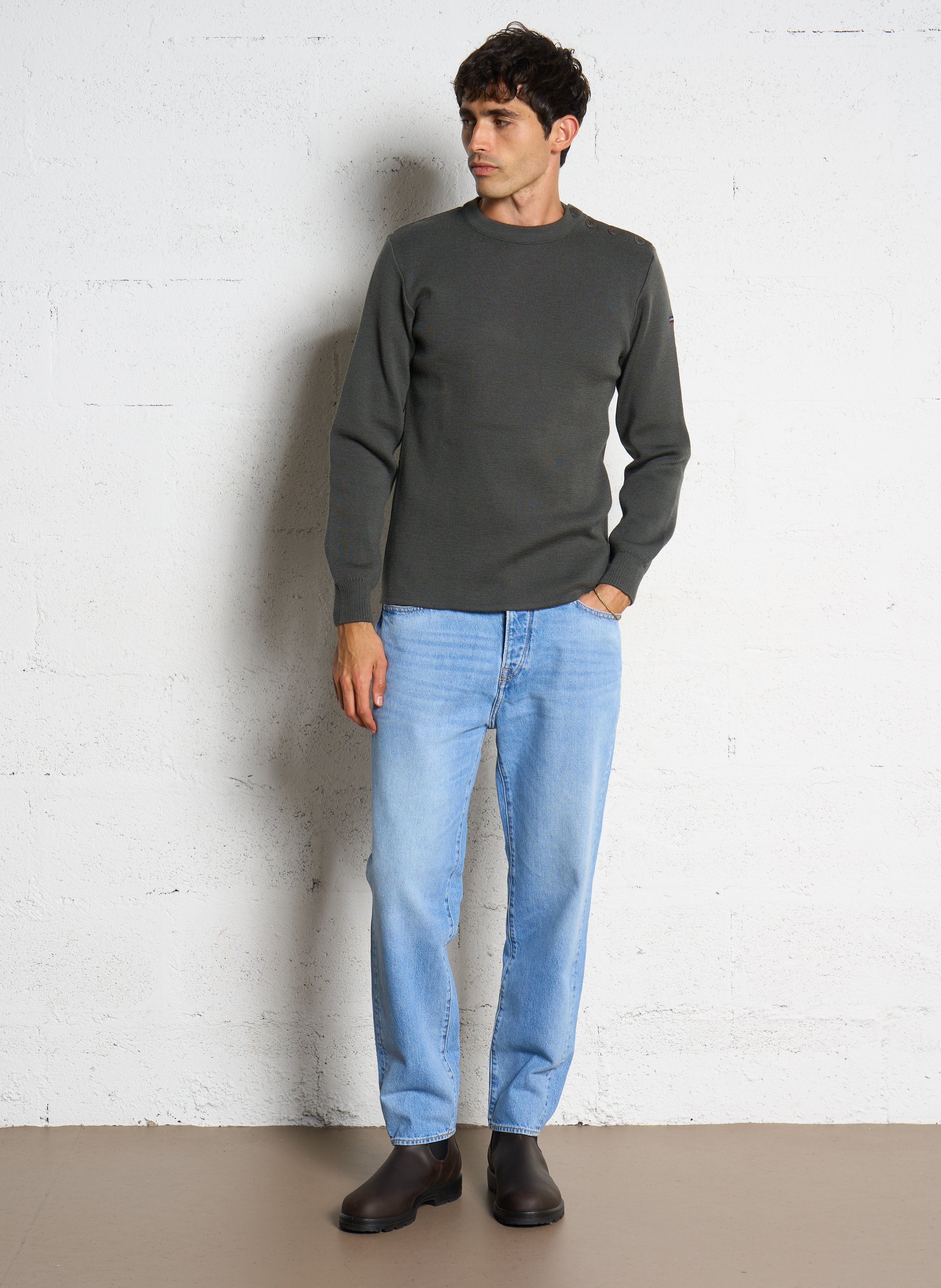 Pull col rond regular-fit en laine ARMOR-LUX Kaki